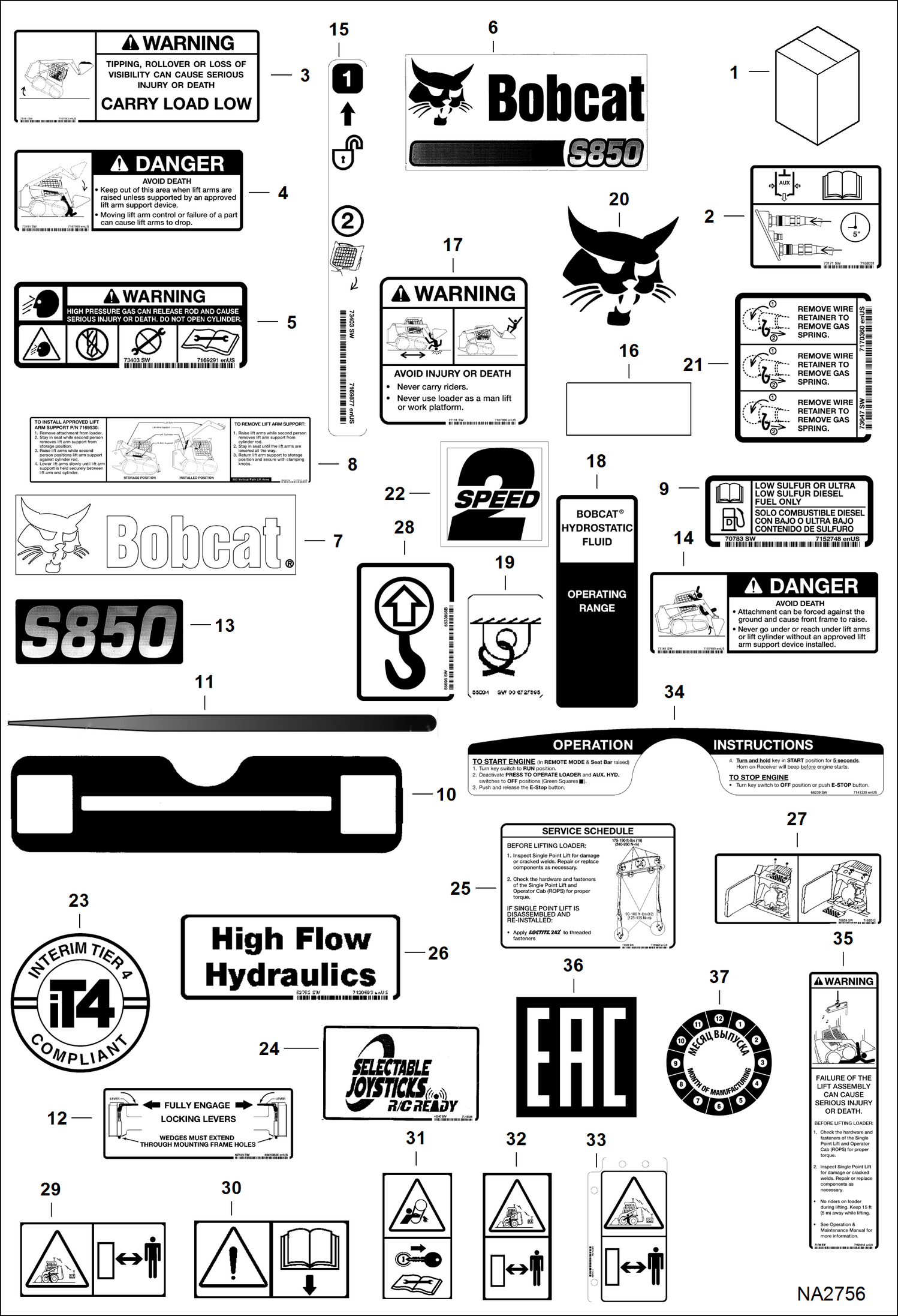 Схема запчастей Bobcat S-Series - DECALS (Outside) ACCESSORIES & OPTIONS