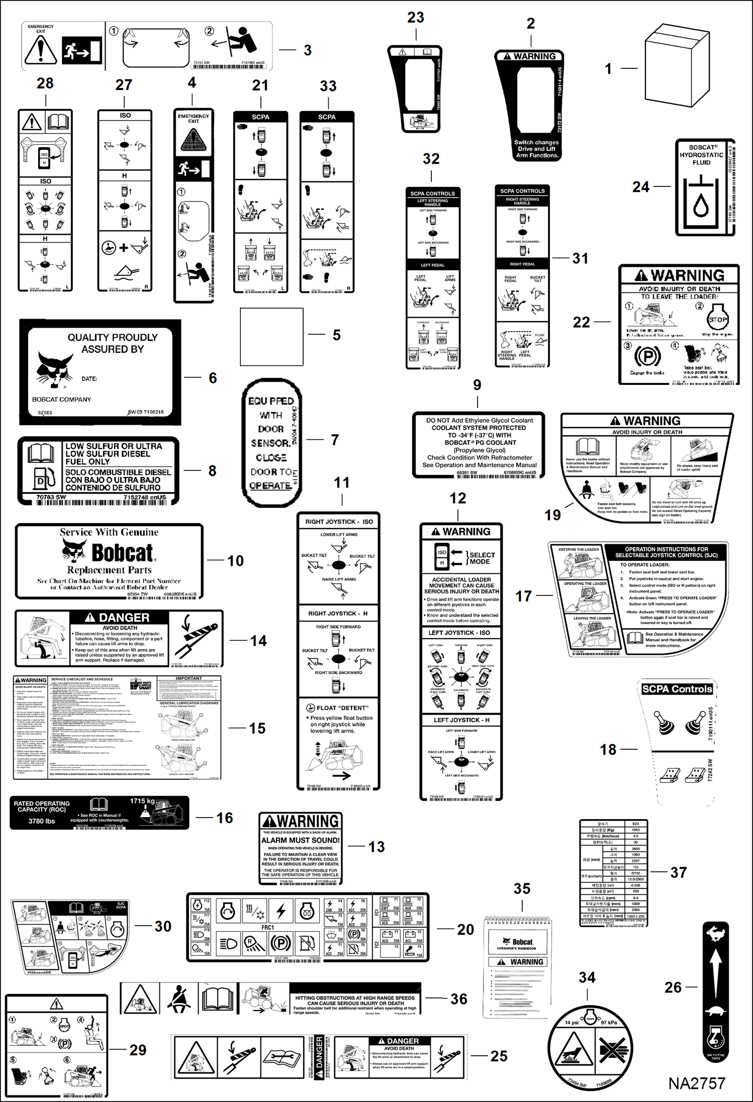 Схема запчастей Bobcat S-Series - DECALS (Inside) ACCESSORIES & OPTIONS