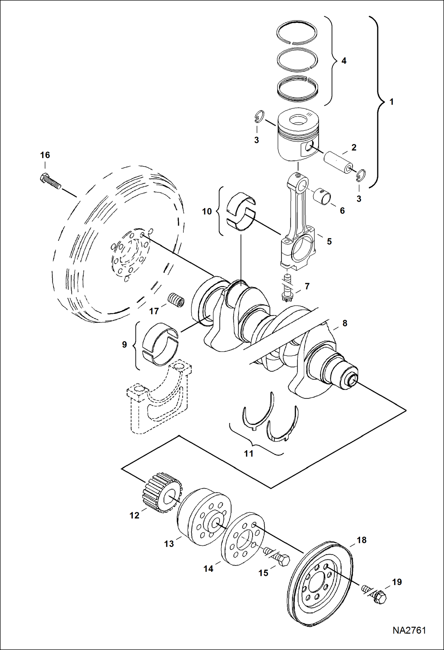 Схема запчастей Bobcat 800s - PISTON & CRANKSHAFT REPLACEMENT ENGINE