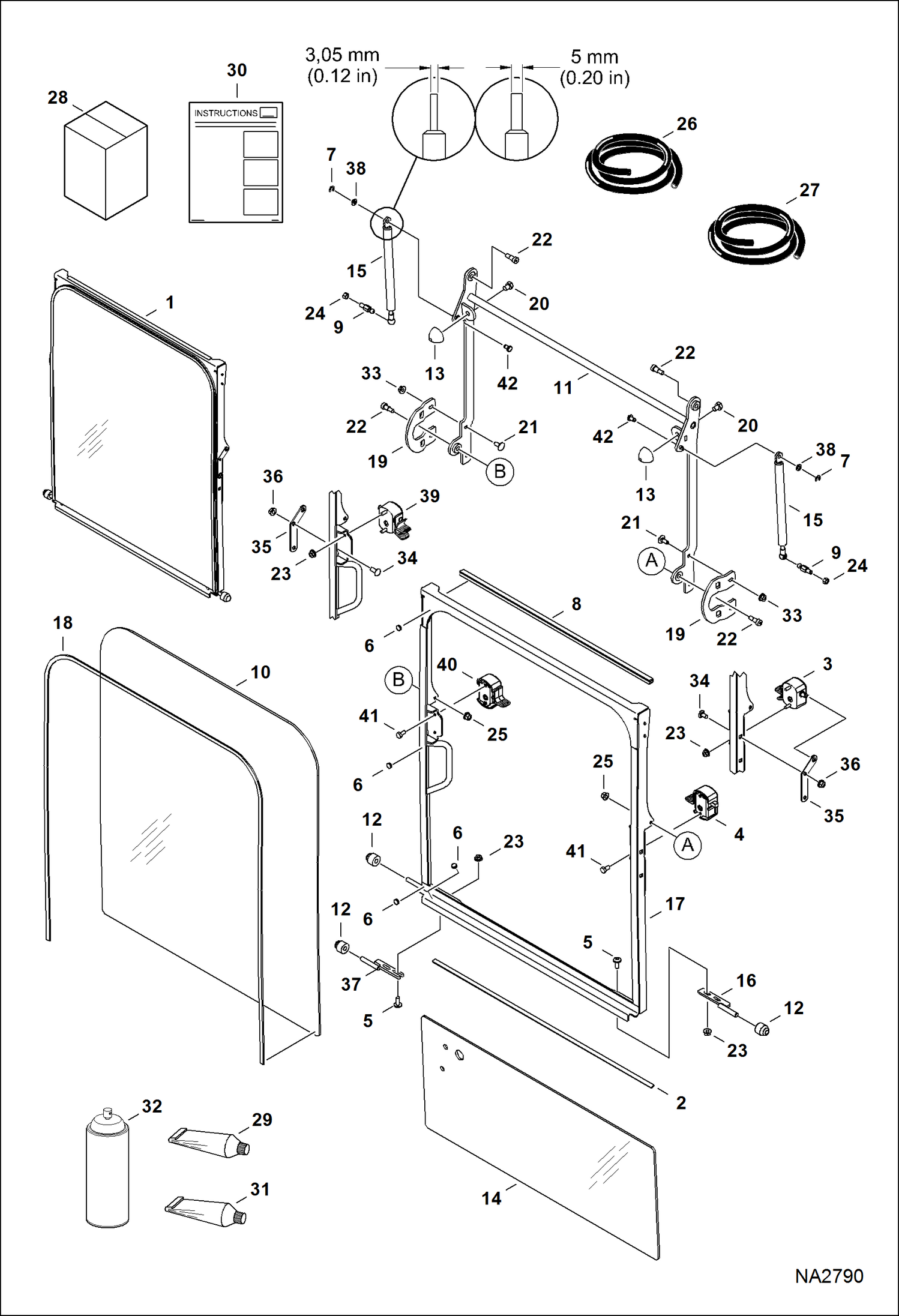 Схема запчастей Bobcat E25 - OPERATOR CAB (Front Window) MAIN FRAME