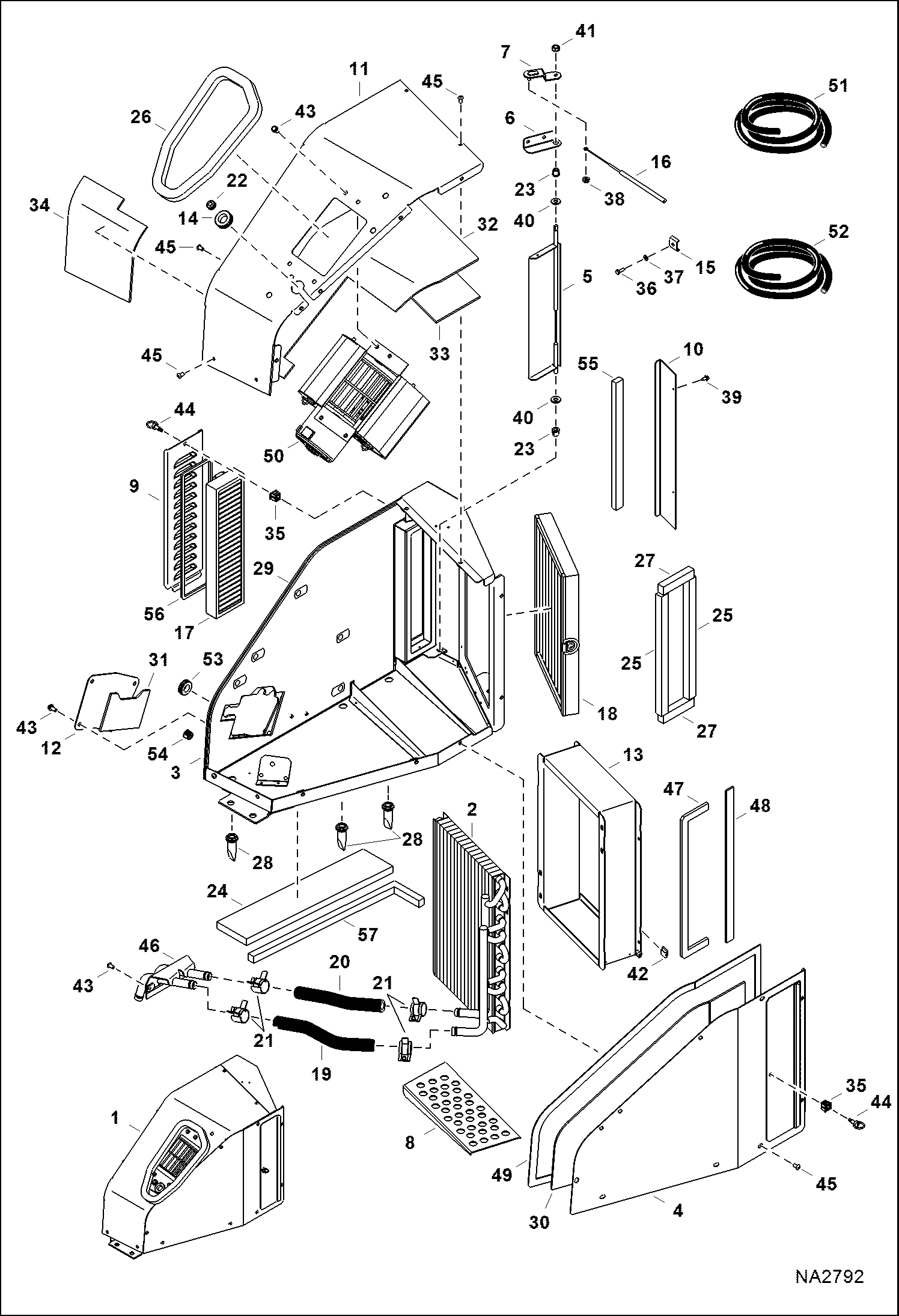 Схема запчастей Bobcat E55 - HEATER & A/C (Heater Assembly) (S/N ARWM11001 - 11999, ASW311001 - 11999) ACCESSORIES & OPTIONS