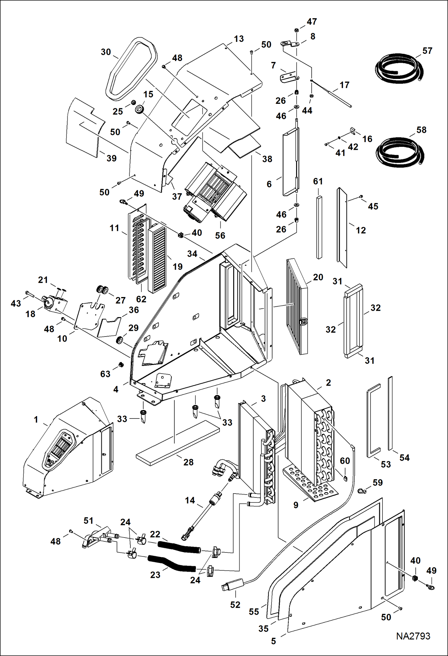 Схема запчастей Bobcat E26 - HEATER & A/C (HVAC Assembly) (S/N AJRY11001 - ) ACCESSORIES & OPTIONS