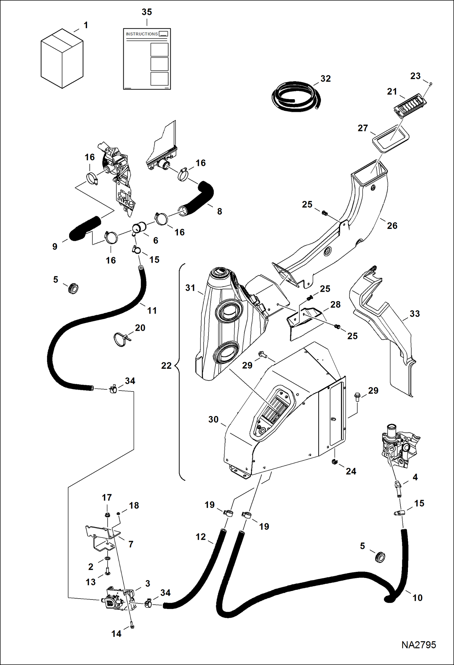 Схема запчастей Bobcat E42 - HEATER & A/C (Heater Kit) (S/N AG3411001 - 13999) ACCESSORIES & OPTIONS