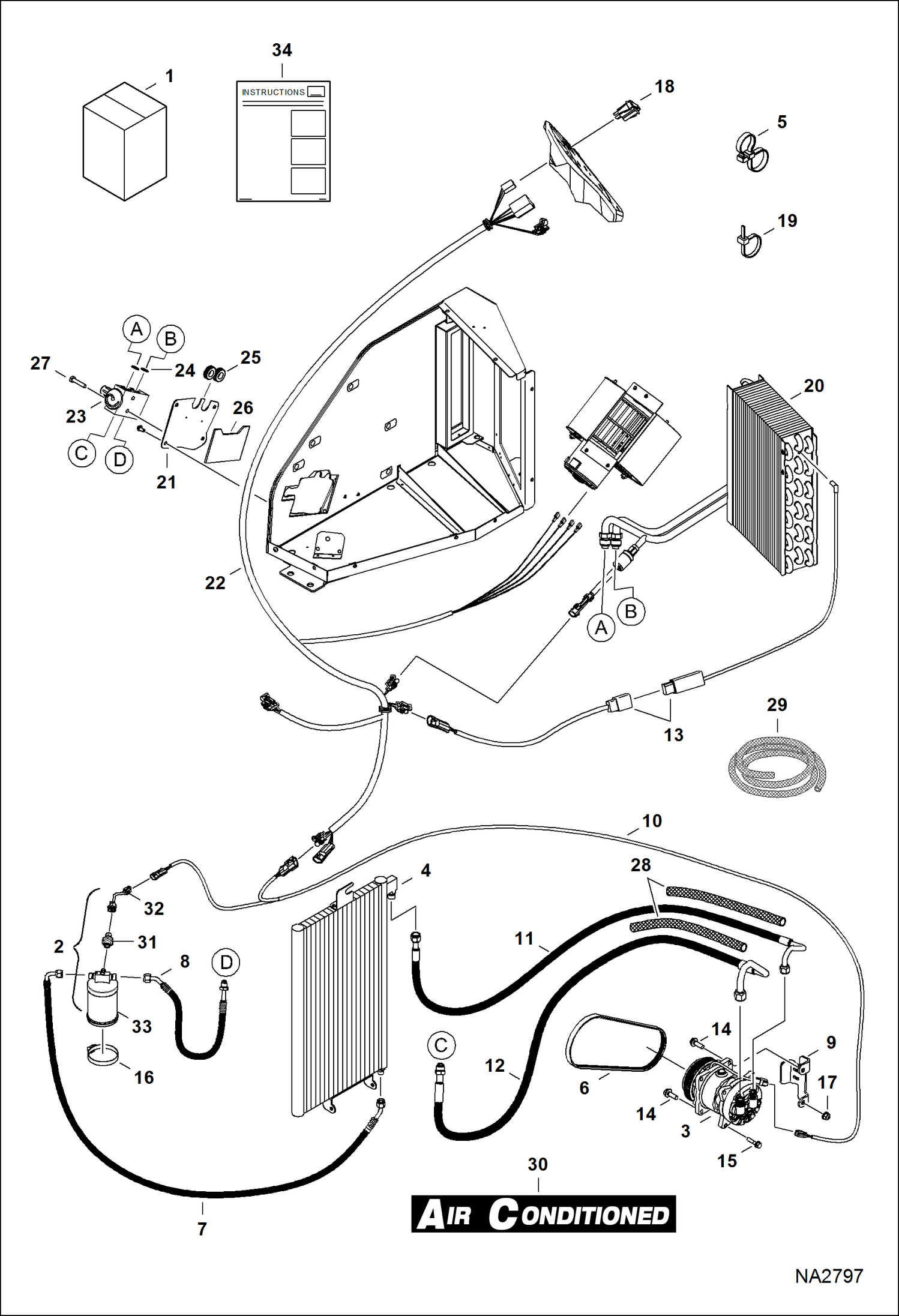 Схема запчастей Bobcat E32 - HEATER & A/C (A/C Kit) (S/N A94H13145 - 16999, AC2N13063 - 14999) ACCESSORIES & OPTIONS