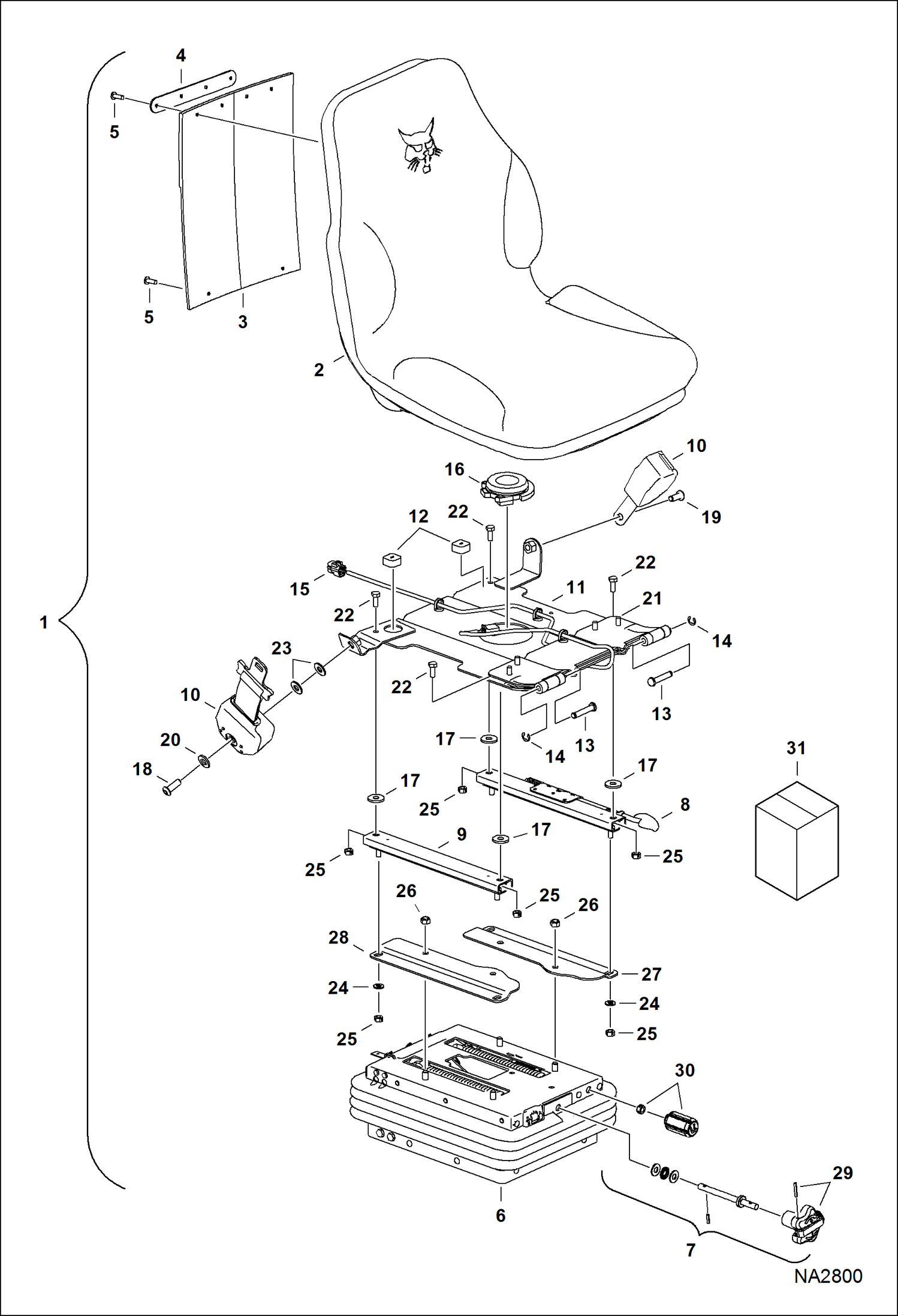 Схема запчастей Bobcat CT335 - OPERATOR SEAT (Cloth) MAIN FRAME