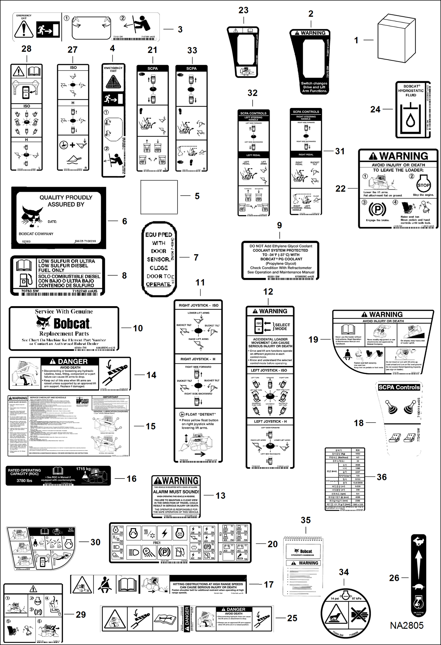 Схема запчастей Bobcat T-Series - DECALS (Inside) ACCESSORIES & OPTIONS