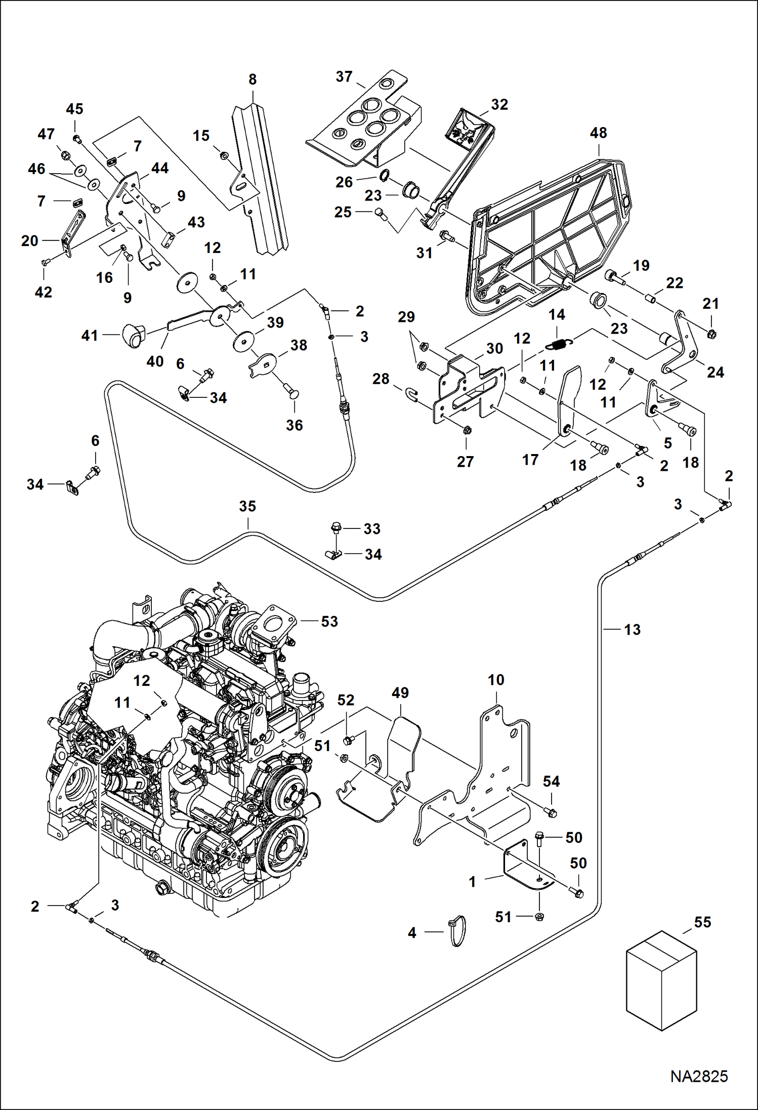 Схема запчастей Bobcat S-Series - ENGINE SPEED CONTROL (SJC) (4616 mm) (181.7) Hand Cable - (2292 mm) (90.3) Foot Cable POWER UNIT