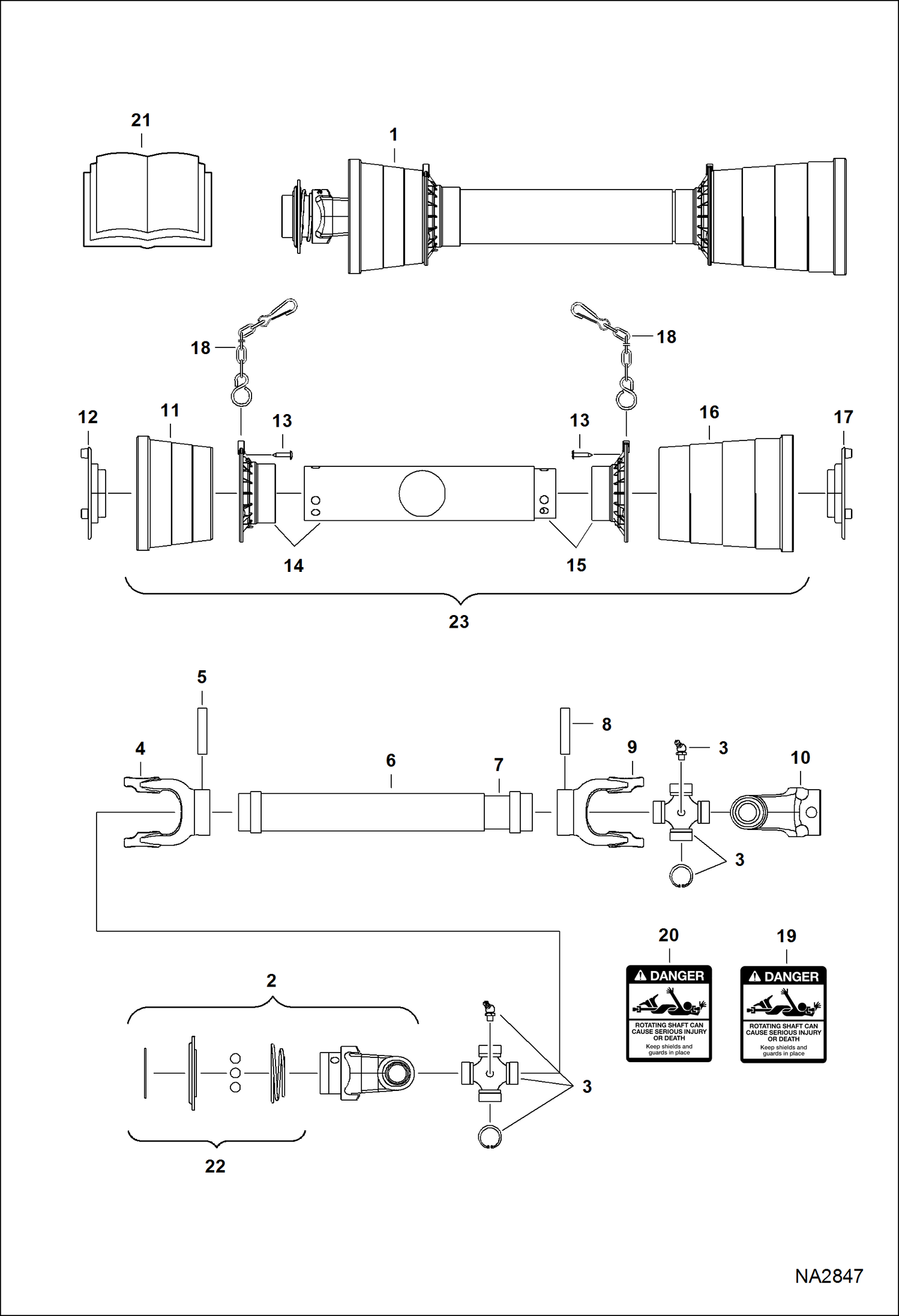 Схема запчастей Bobcat SNOWBLOWER - SNOWBLOWER (PTO Shaft) (3SB54 ABCW) (3SB66 ABCU) (3SB72 AB4K) Компактные тракторы