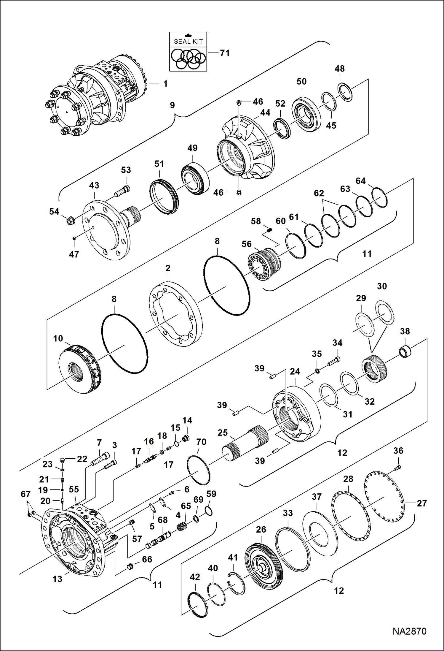 Схема запчастей Bobcat T-Series - HYDROSTATIC MOTOR & BRAKE (2-Speed) (S/N A7PU11001 - 13049) HYDROSTATIC SYSTEM