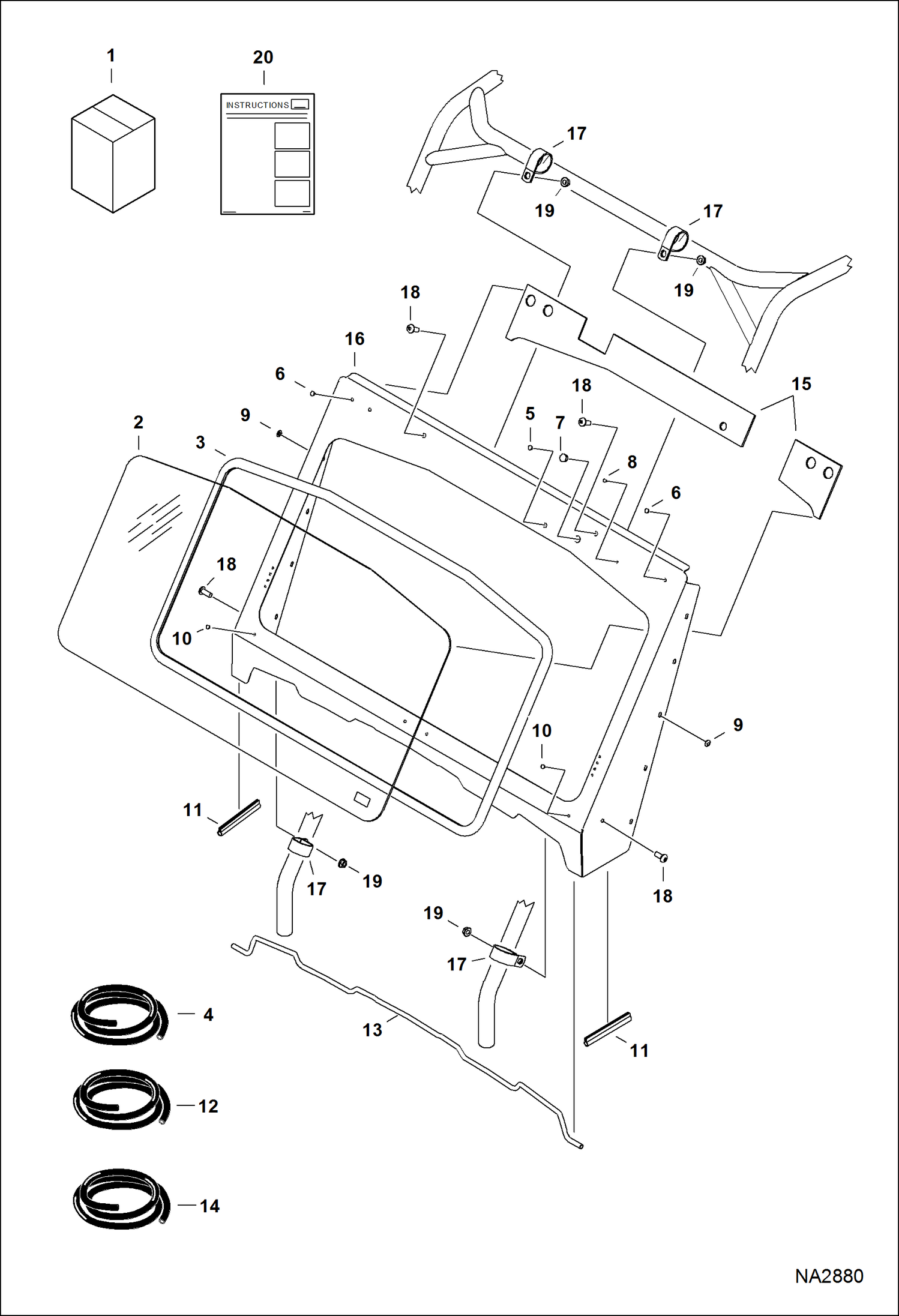 Схема запчастей Bobcat 3200 - CAB PANELS (Steel) (Standard Windshield) ACCESSORIES & OPTIONS