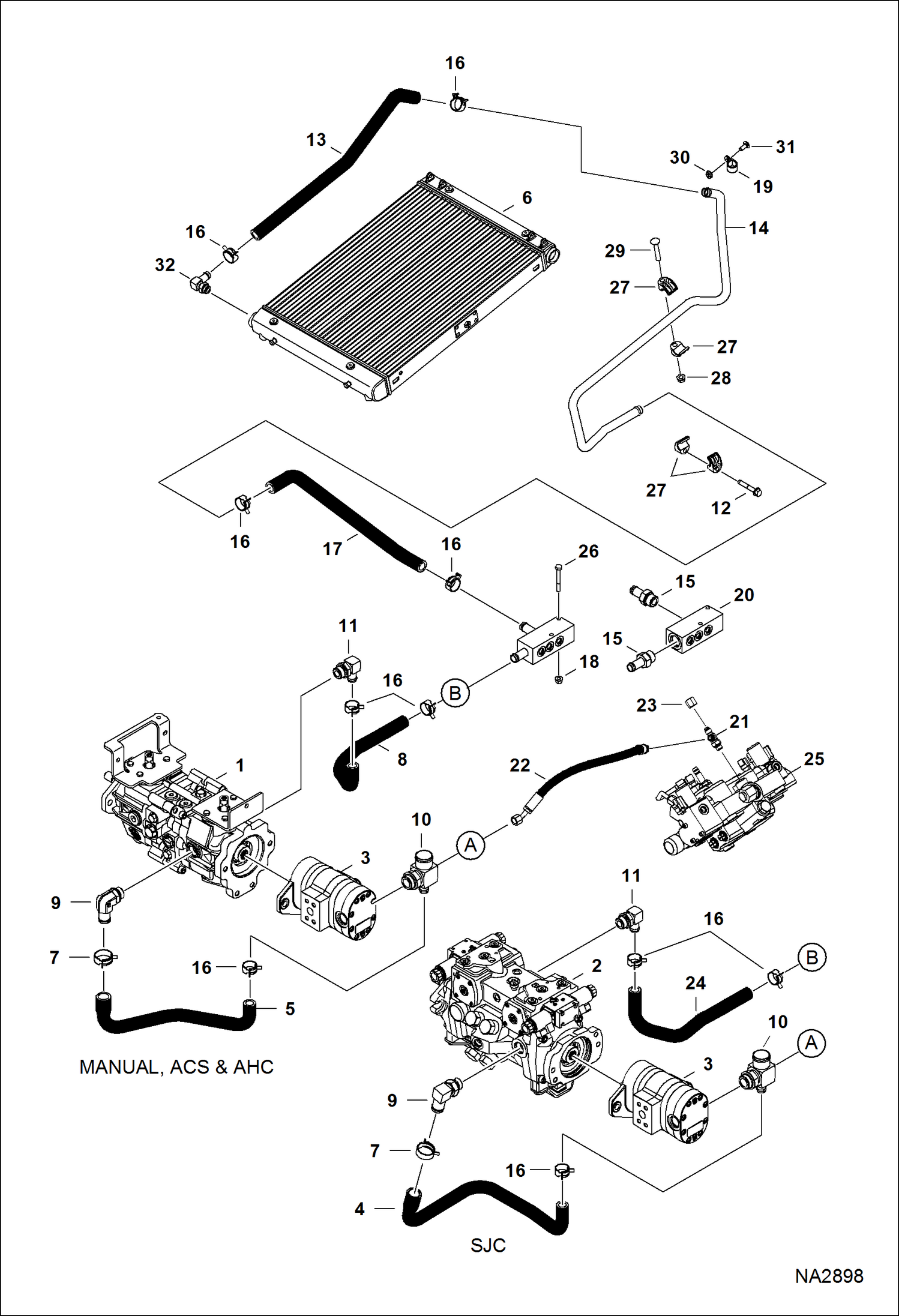 Схема запчастей Bobcat S-Series - HYDROSTATIC CIRCUITRY (Cooler) HYDROSTATIC SYSTEM