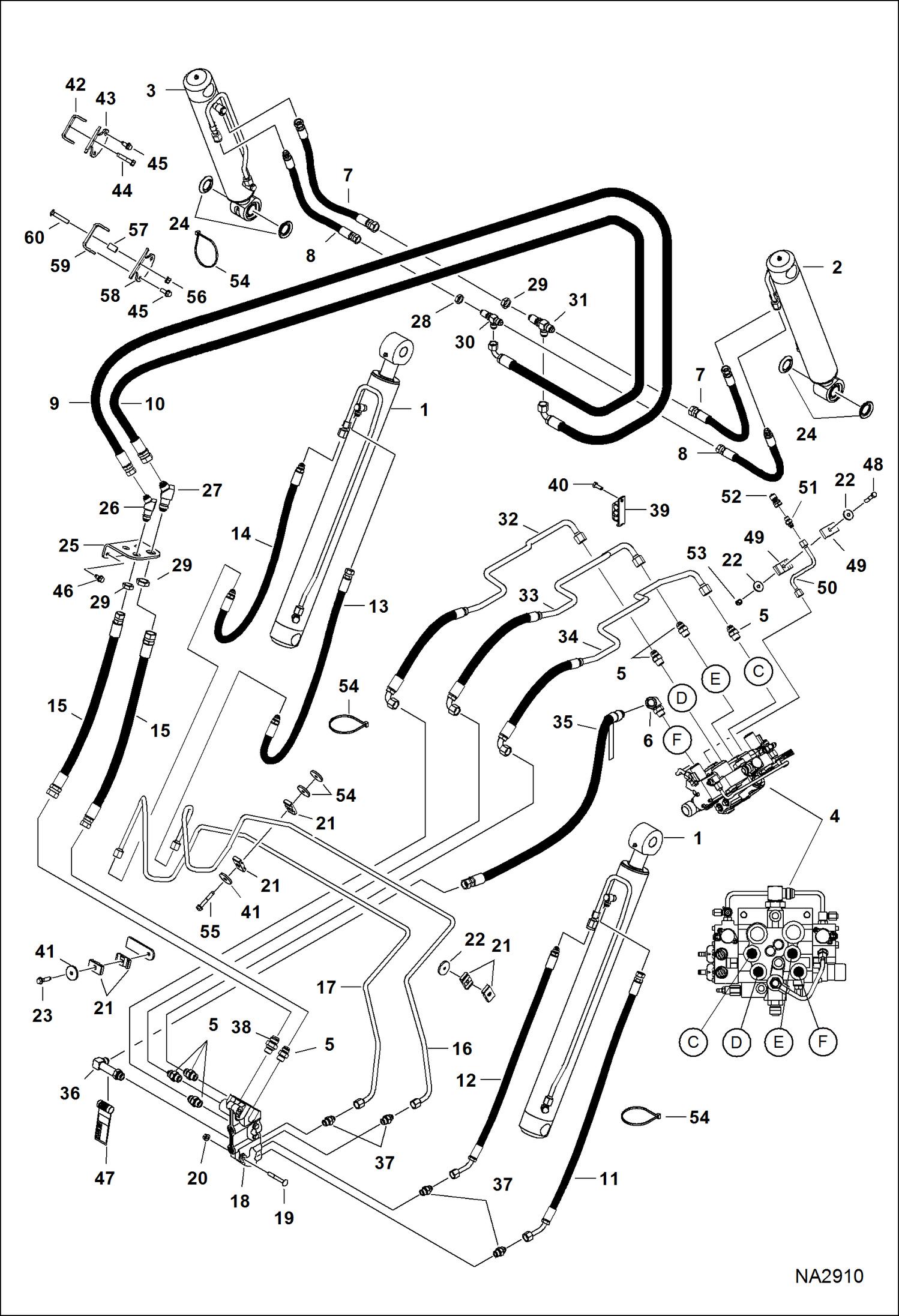 Схема запчастей Bobcat A-Series - HYDRAULIC CIRCUITRY (W/BPV Junction Block) (S/N A3P611001 - 11541, A3P711001 - 11565) HYDRAULIC SYSTEM