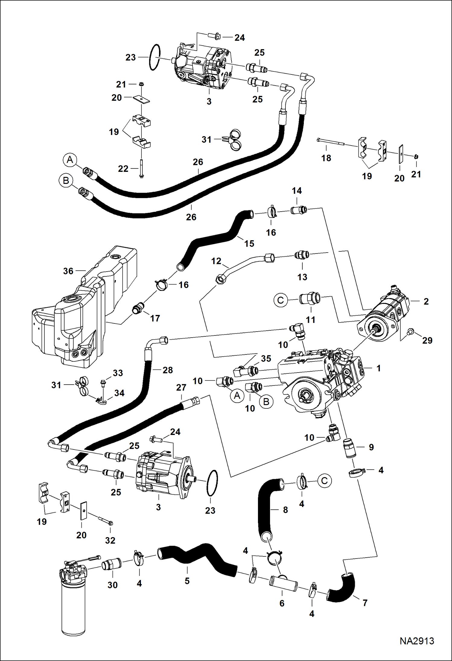 Схема запчастей Bobcat 5600 - HYDROSTATIC CIRCUITRY (Pump) HYDROSTATIC SYSTEM