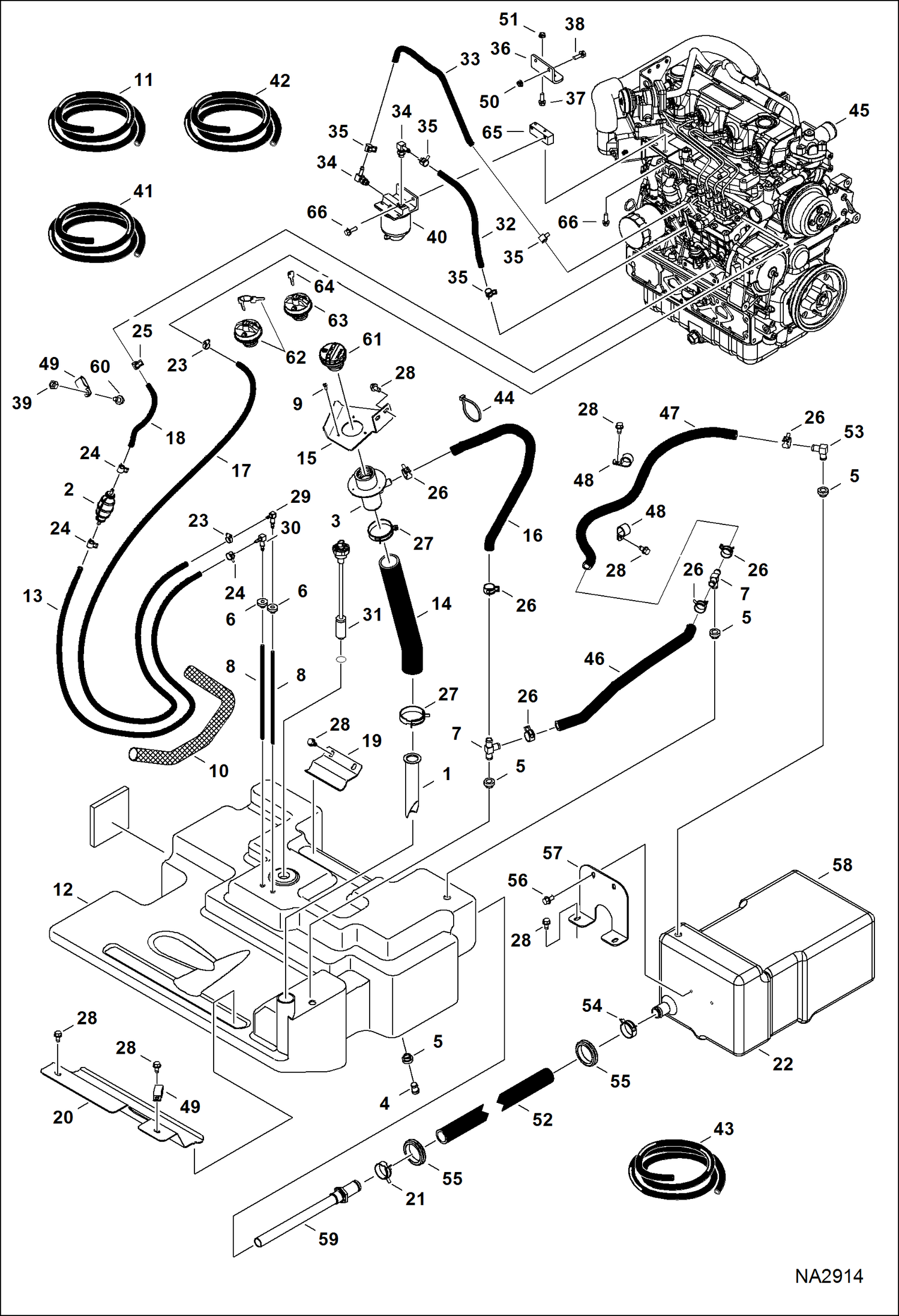 Схема запчастей Bobcat T-Series - ENGINE & ATTACHING PARTS (Fuel System) (Dual Tank) POWER UNIT