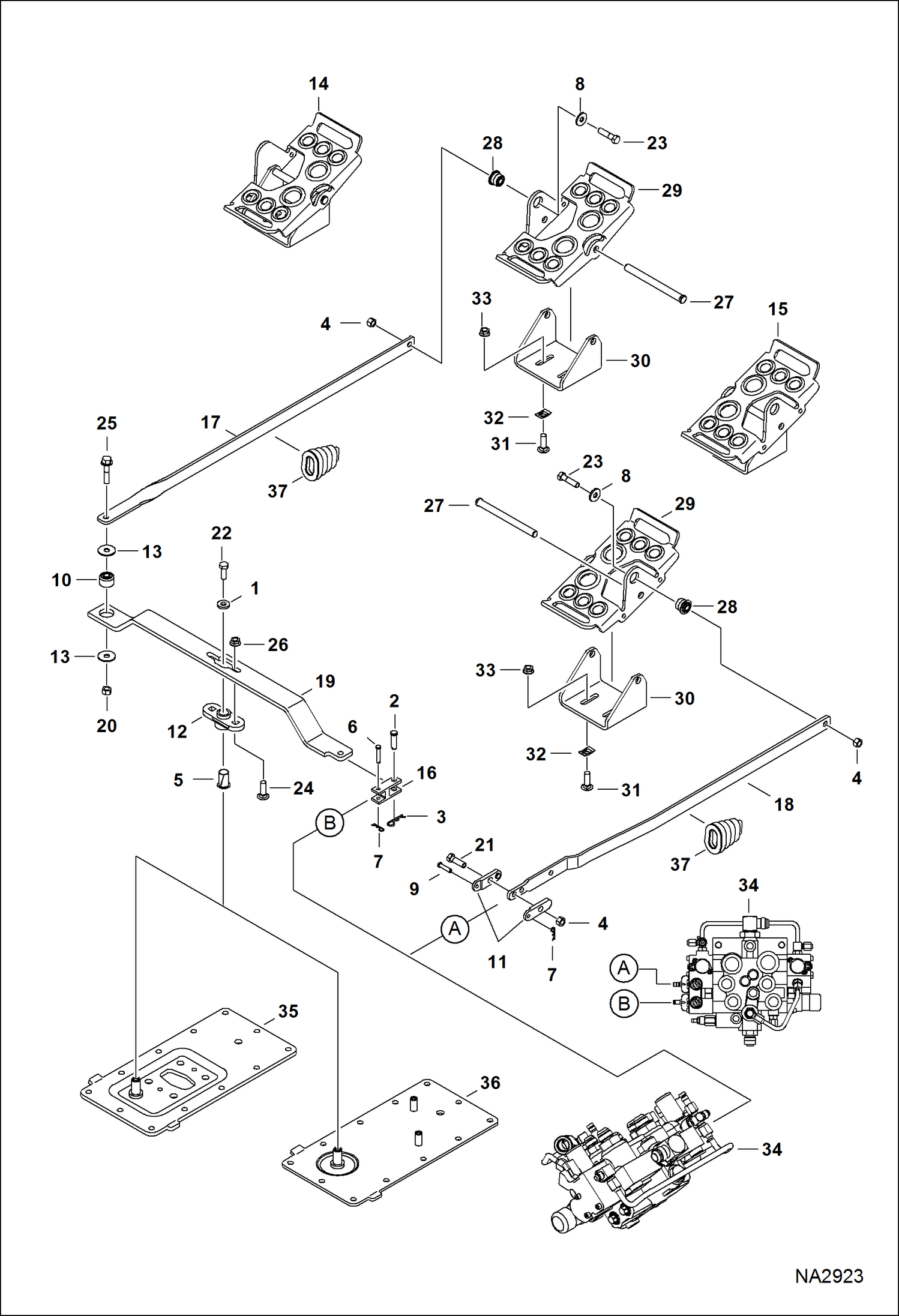 Схема запчастей Bobcat S-Series - CONTROL PEDALS (Manual Controls) HYDRAULIC SYSTEM