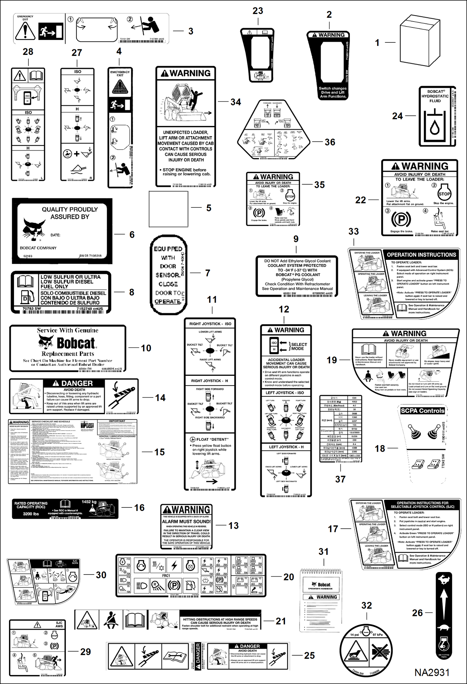 Схема запчастей Bobcat S-Series - DECALS (Inside) ACCESSORIES & OPTIONS