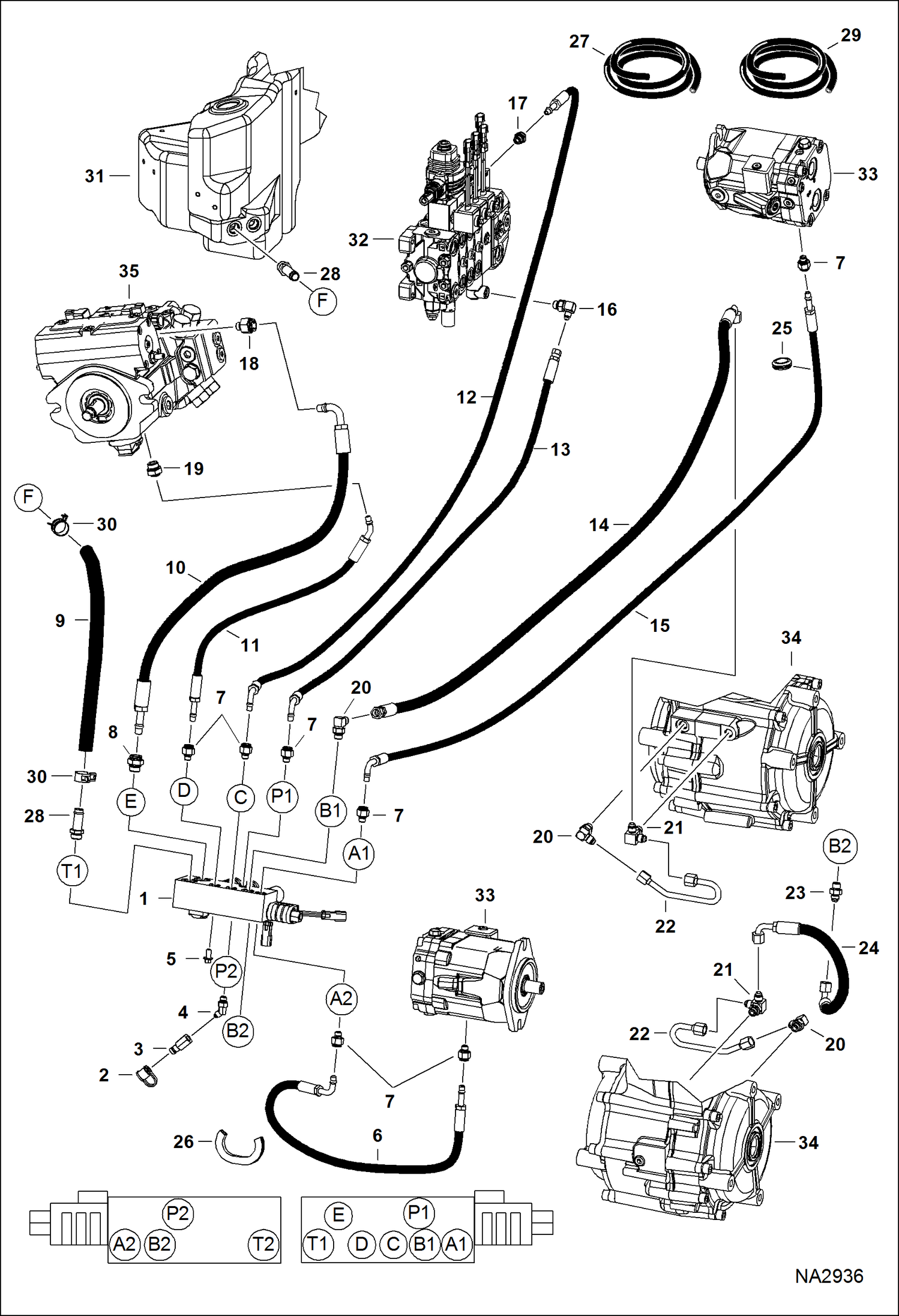 Схема запчастей Bobcat 5600 - HYDRAULIC CIRCUITRY (Pilot) (A94Y11001 - 13999) HYDRAULIC SYSTEM