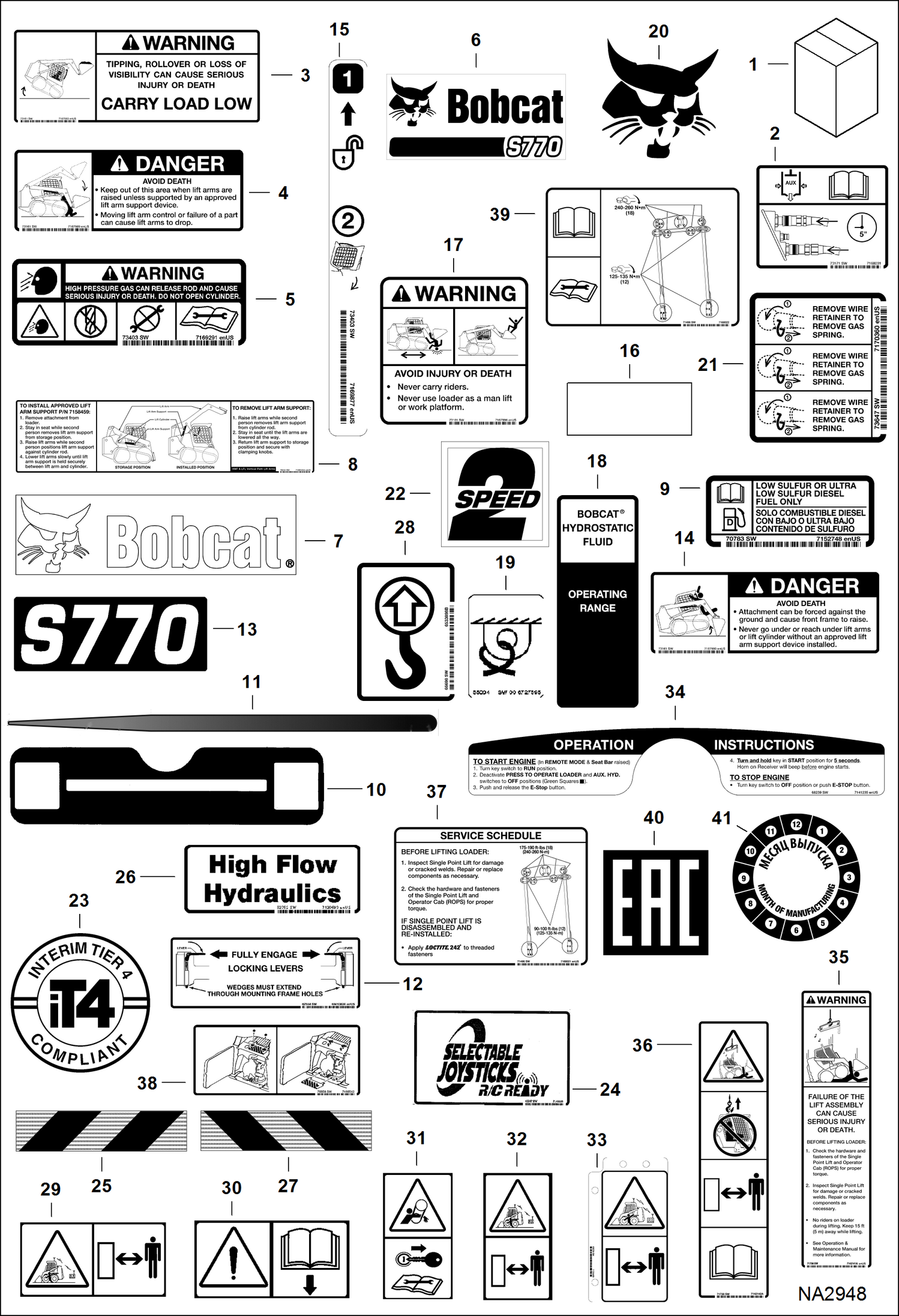 Схема запчастей Bobcat S-Series - DECALS (Outside) ACCESSORIES & OPTIONS