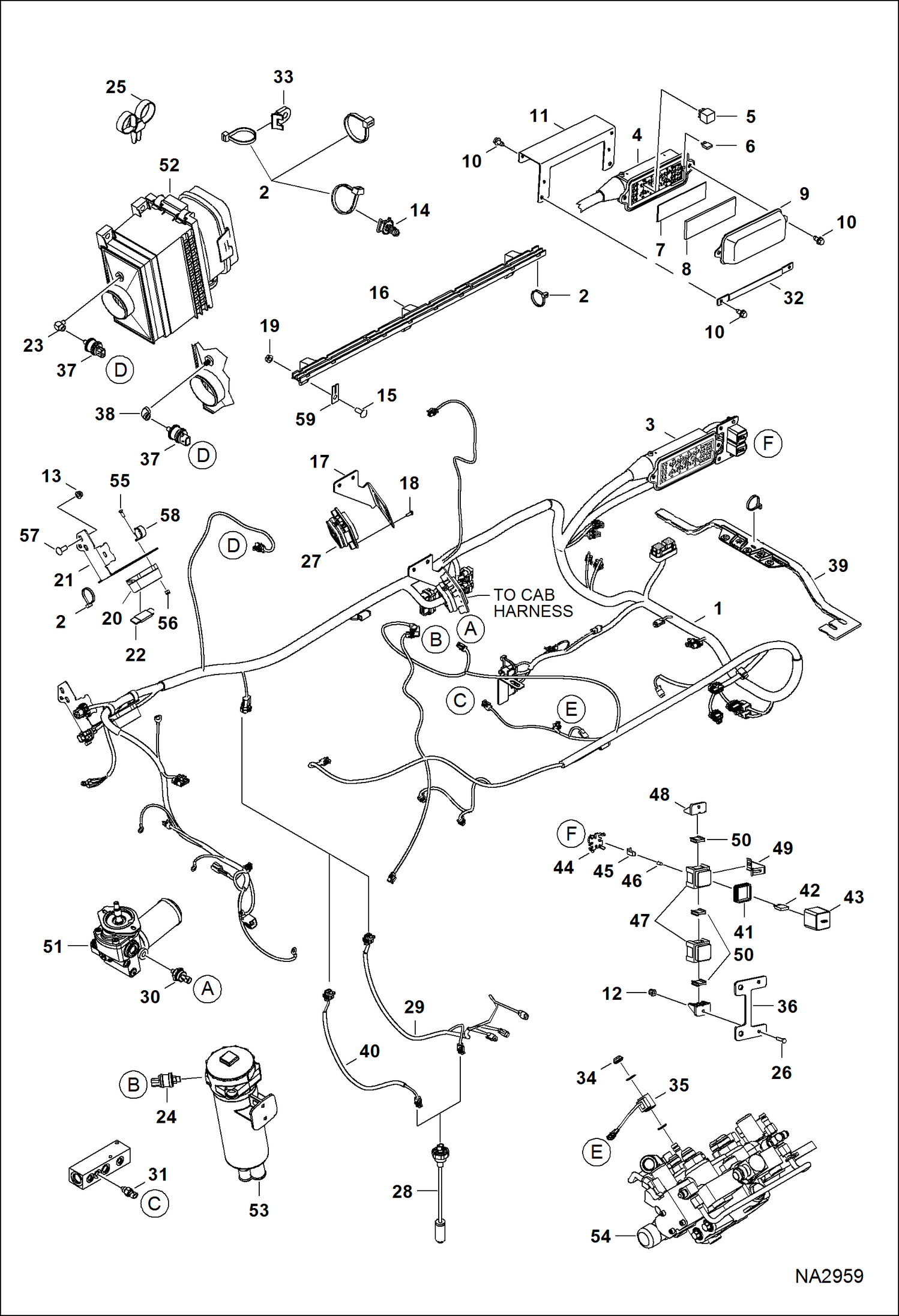 Схема запчастей Bobcat S-Series - ENGINE ELECTRICAL CIRCUITRY (Frame Harness & Filter Sensors) (S/N ACS711120 - ACS712835, ACSL11111 - ACSL12353) ELECTRICAL SYSTEM