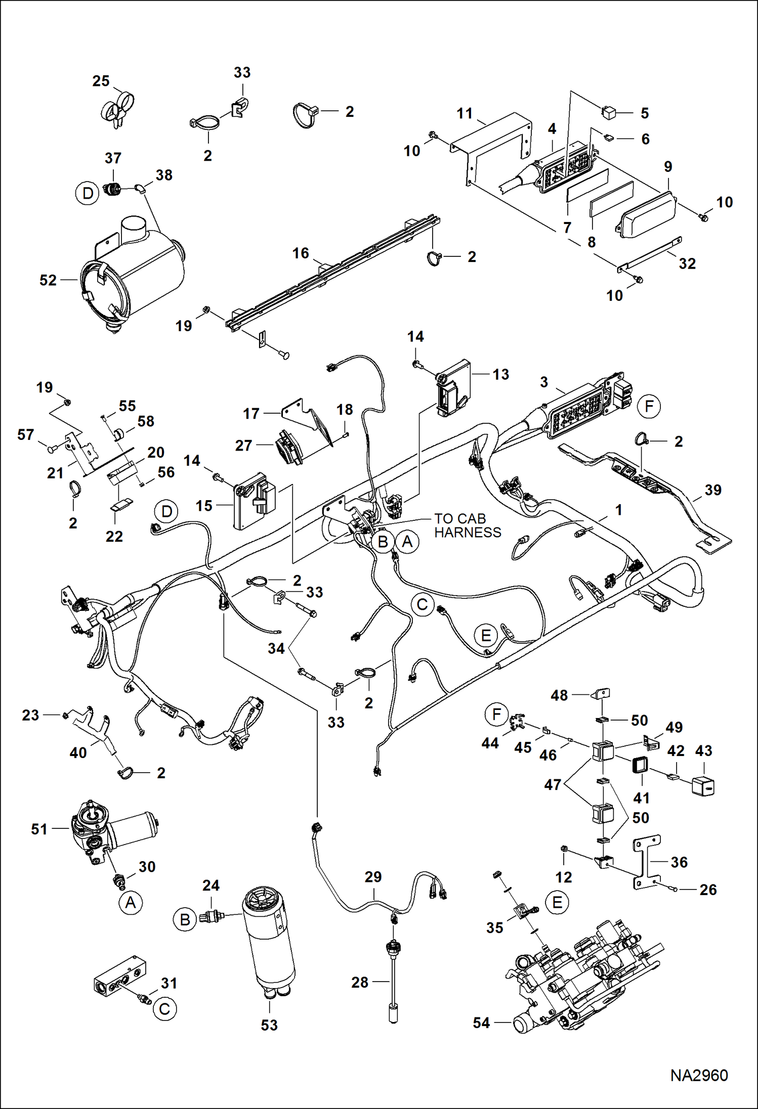 Схема запчастей Bobcat S-Series - ENGINE ELECTRICAL CIRCUITRY (Frame Harness & Filter Sensors) (S/N A3NT12370 - , A3NU11112 - ) ELECTRICAL SYSTEM