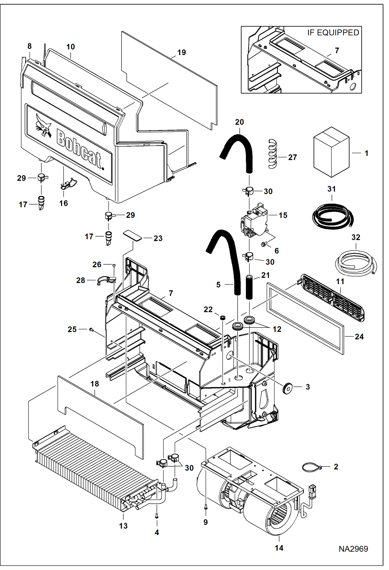 Схема запчастей Bobcat A-Series - HEATER & A/C (Heater Assembly) ACCESSORIES & OPTIONS