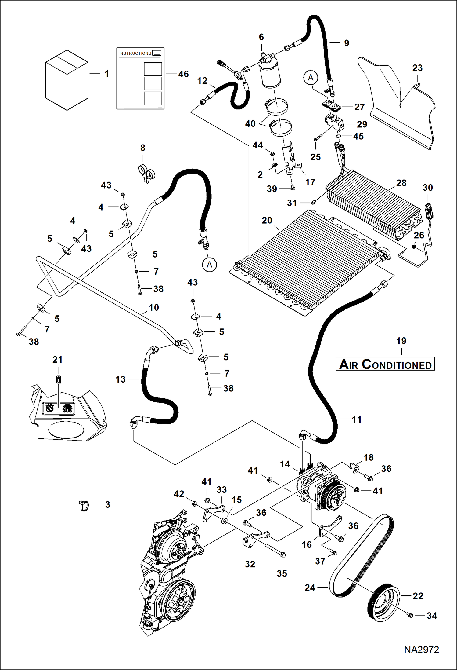 Схема запчастей Bobcat A-Series - HEATER & A/C (A/C Kit) (S/N A3P611001 - 11541, A3P711001 - 11565) ACCESSORIES & OPTIONS