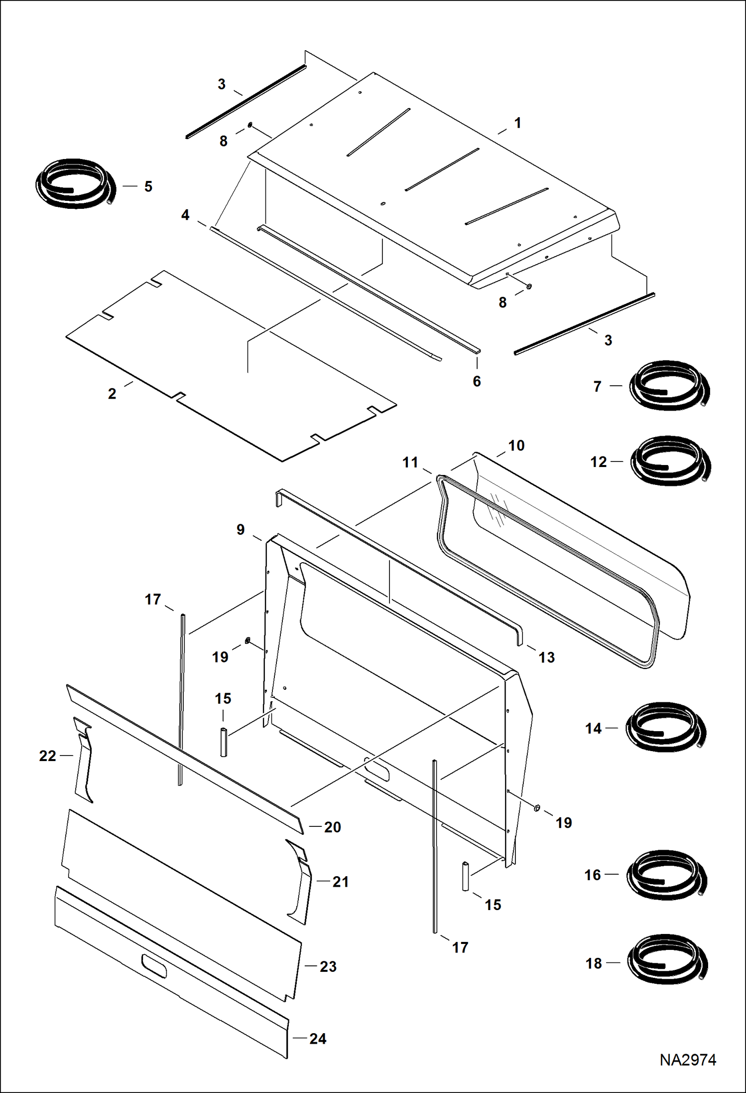 Схема запчастей Bobcat 3200 - CAB PANELS (Steel) (Roof & Rear Window) ACCESSORIES & OPTIONS