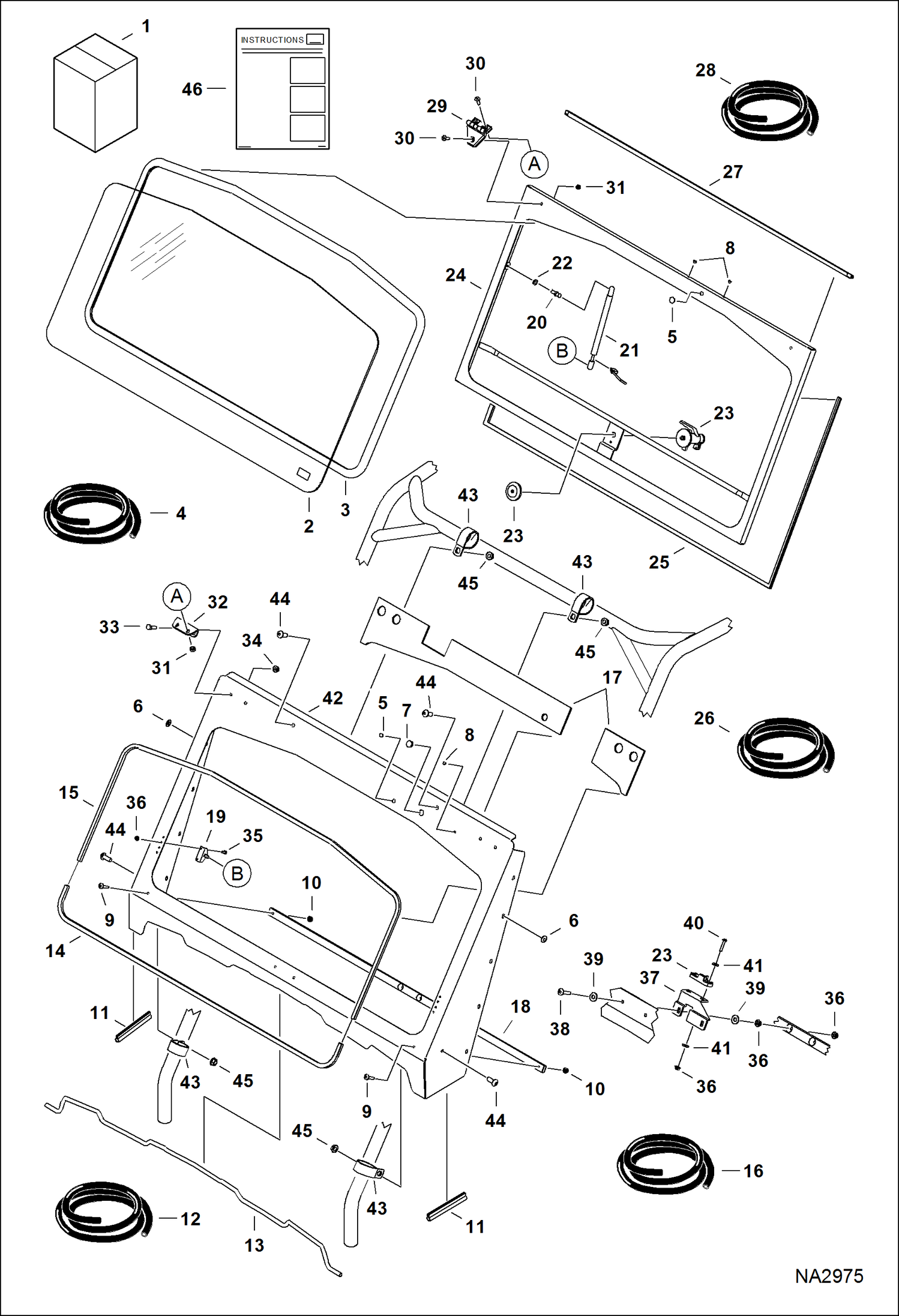 Схема запчастей Bobcat 3200 - CAB PANELS (Steel) (Tip Out Windshield) ACCESSORIES & OPTIONS