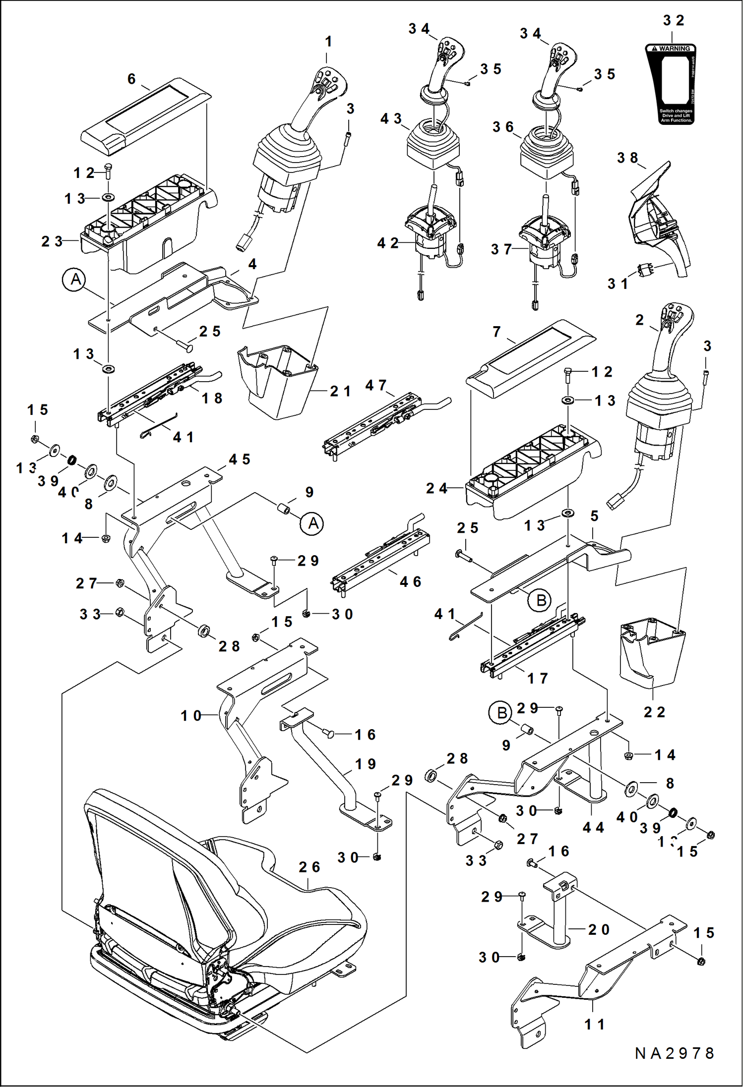 Схема запчастей Bobcat S-Series - CONTROLS ELECTRICAL (Armrest Assembly) (S/N ACS711157 & Above, ACSL11127 & Above) ELECTRICAL SYSTEM