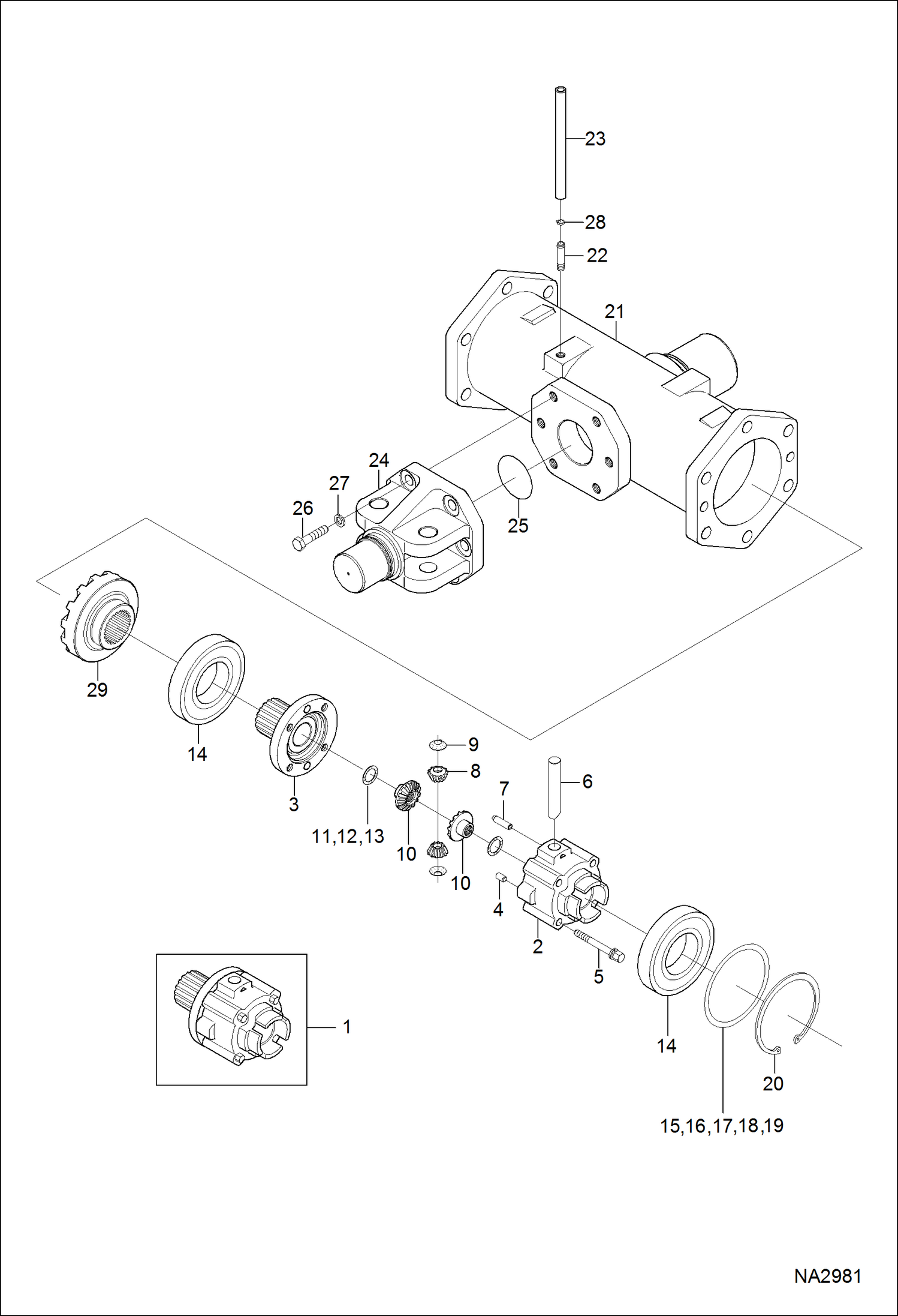 Схема запчастей Bobcat CT335 - FRONT AXLE SUPPORT & DIFFERENTIAL GROUP (Dual Steering Cylinders) DRIVE TRAIN