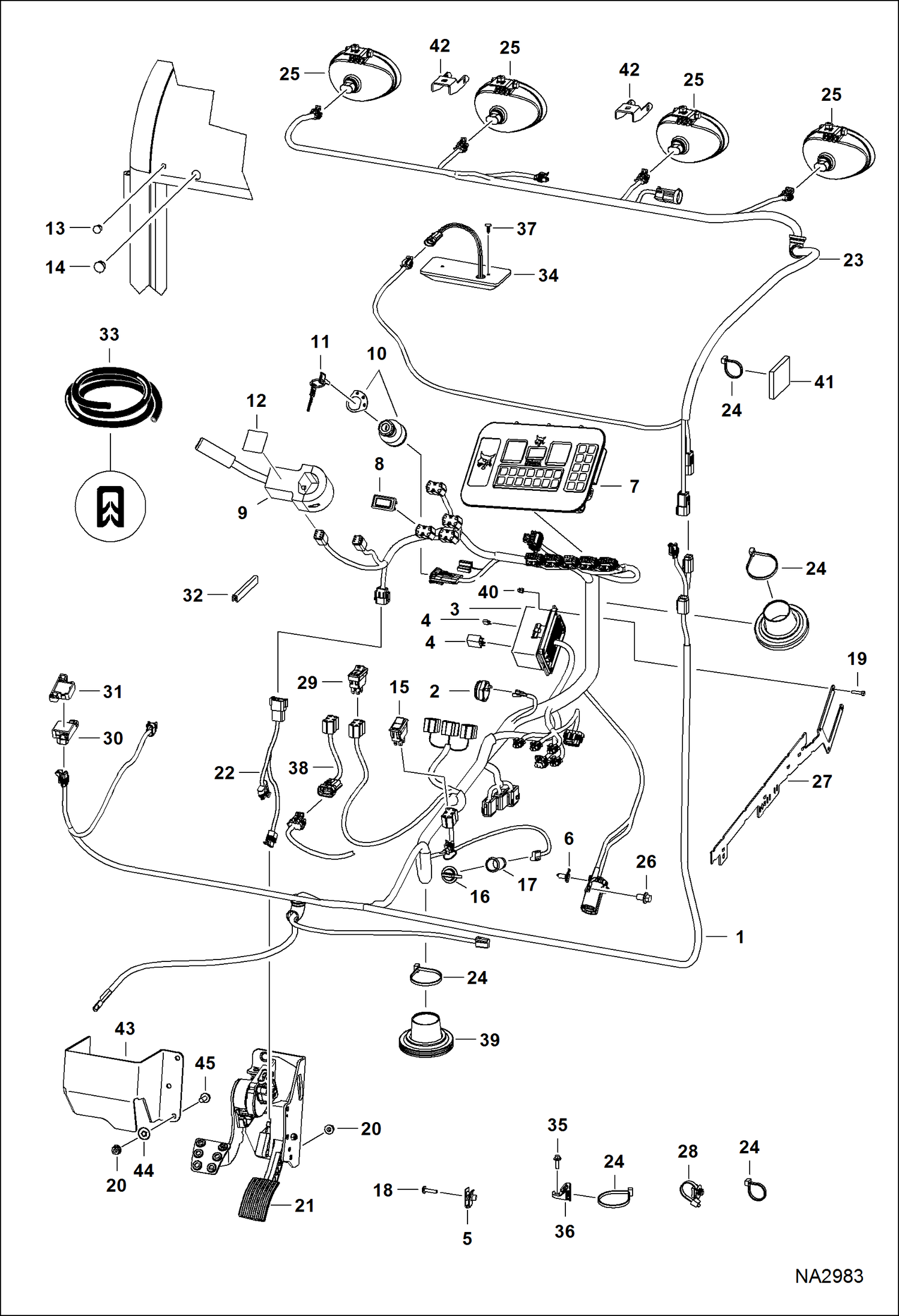 Схема запчастей Bobcat 5600 - CAB ELECTRICAL (Metal Covered Pedal Assembly) ELECTRICAL SYSTEM