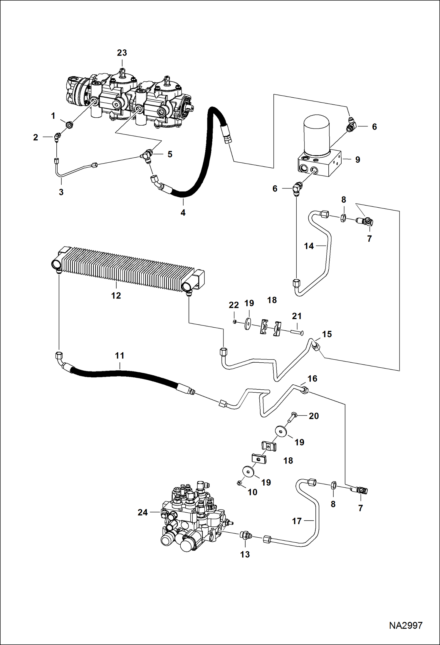 Схема запчастей Bobcat S-Series - HYDROSTATIC CIRCUITRY (Cooler) HYDROSTATIC SYSTEM