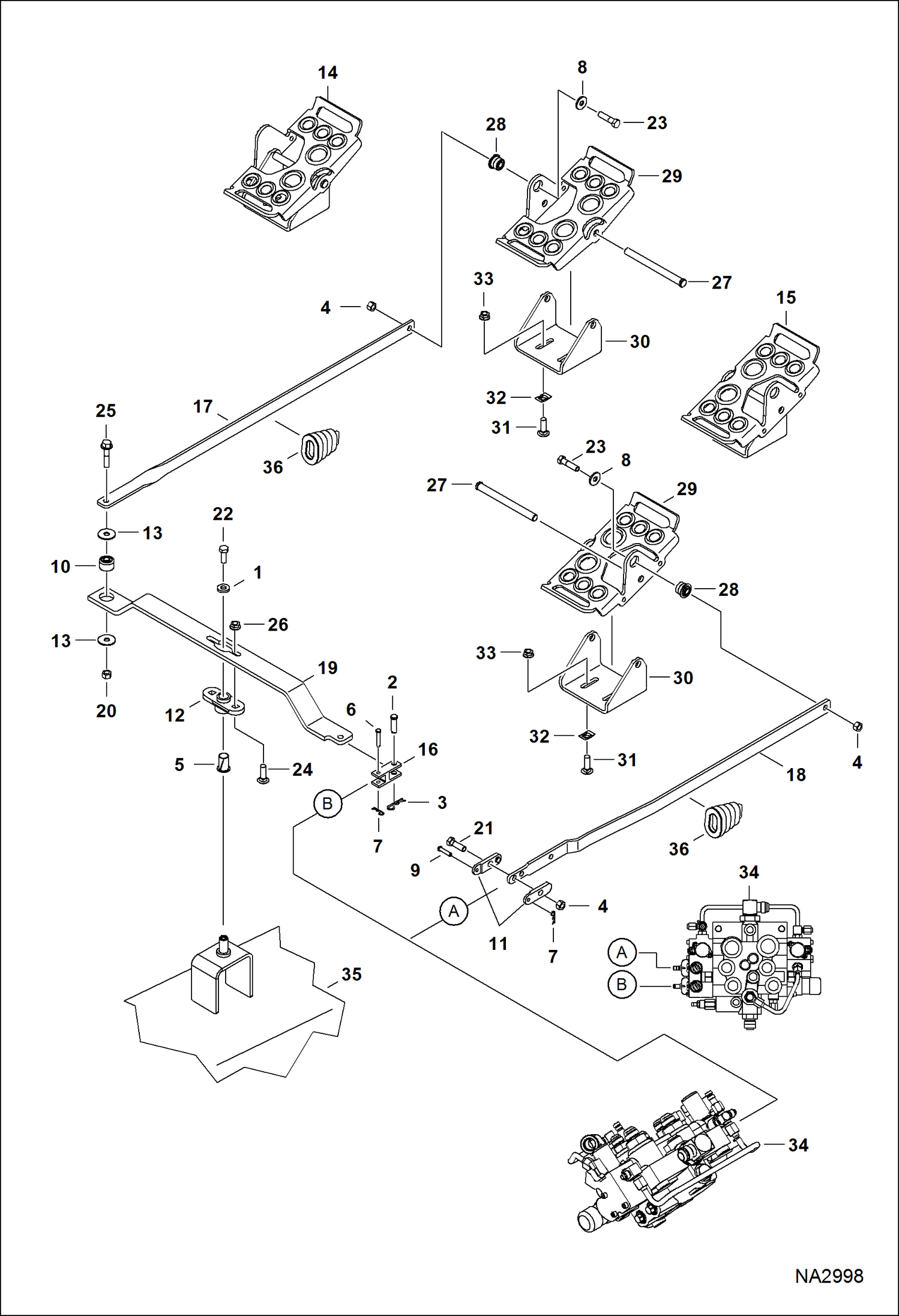 Схема запчастей Bobcat T-Series - CONTROL PEDALS (Manual Controls) HYDRAULIC SYSTEM