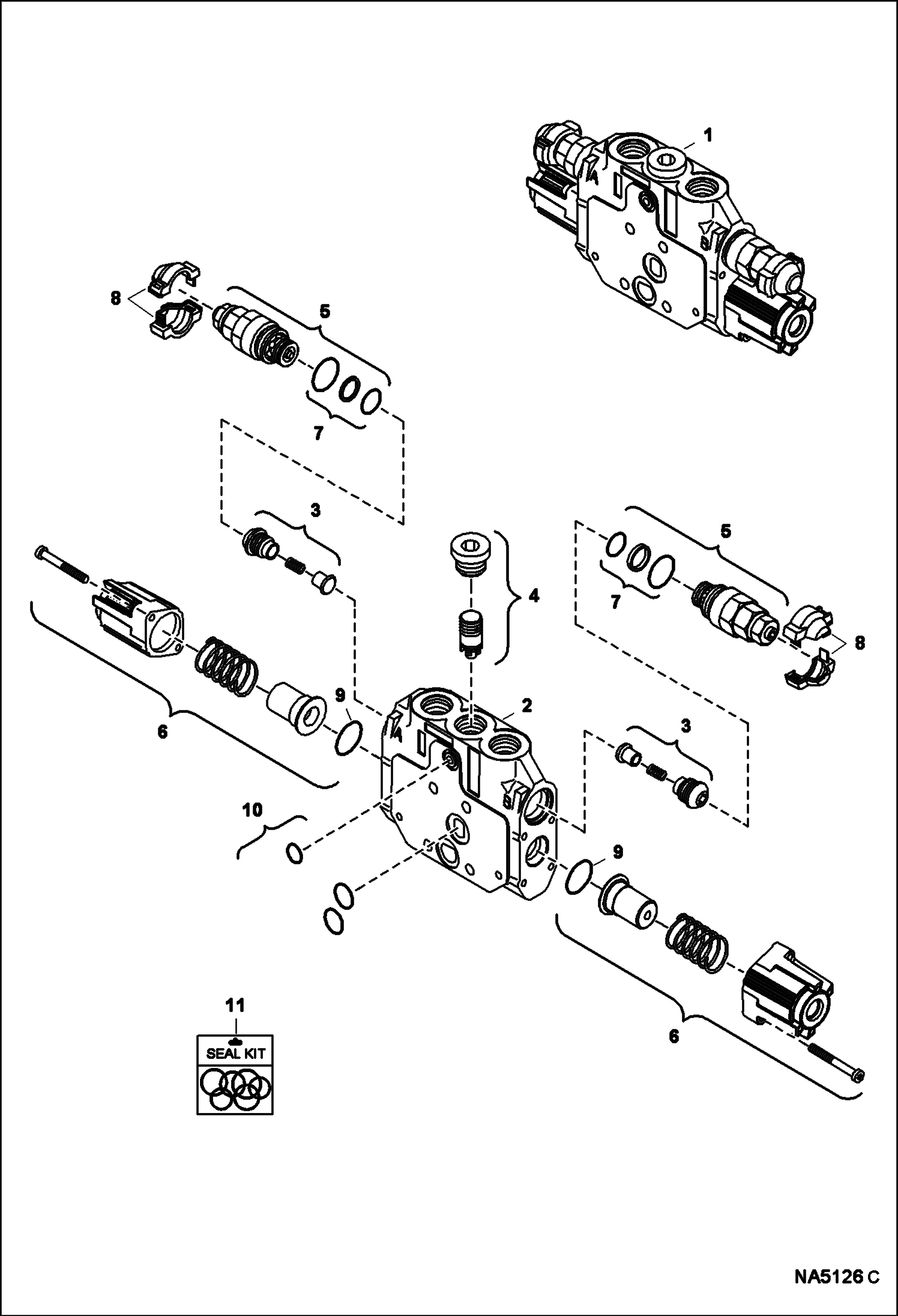 Схема запчастей Bobcat E55 - HYDRAULIC CONTROL VALVE (Boom Section) HYDRAULIC SYSTEM