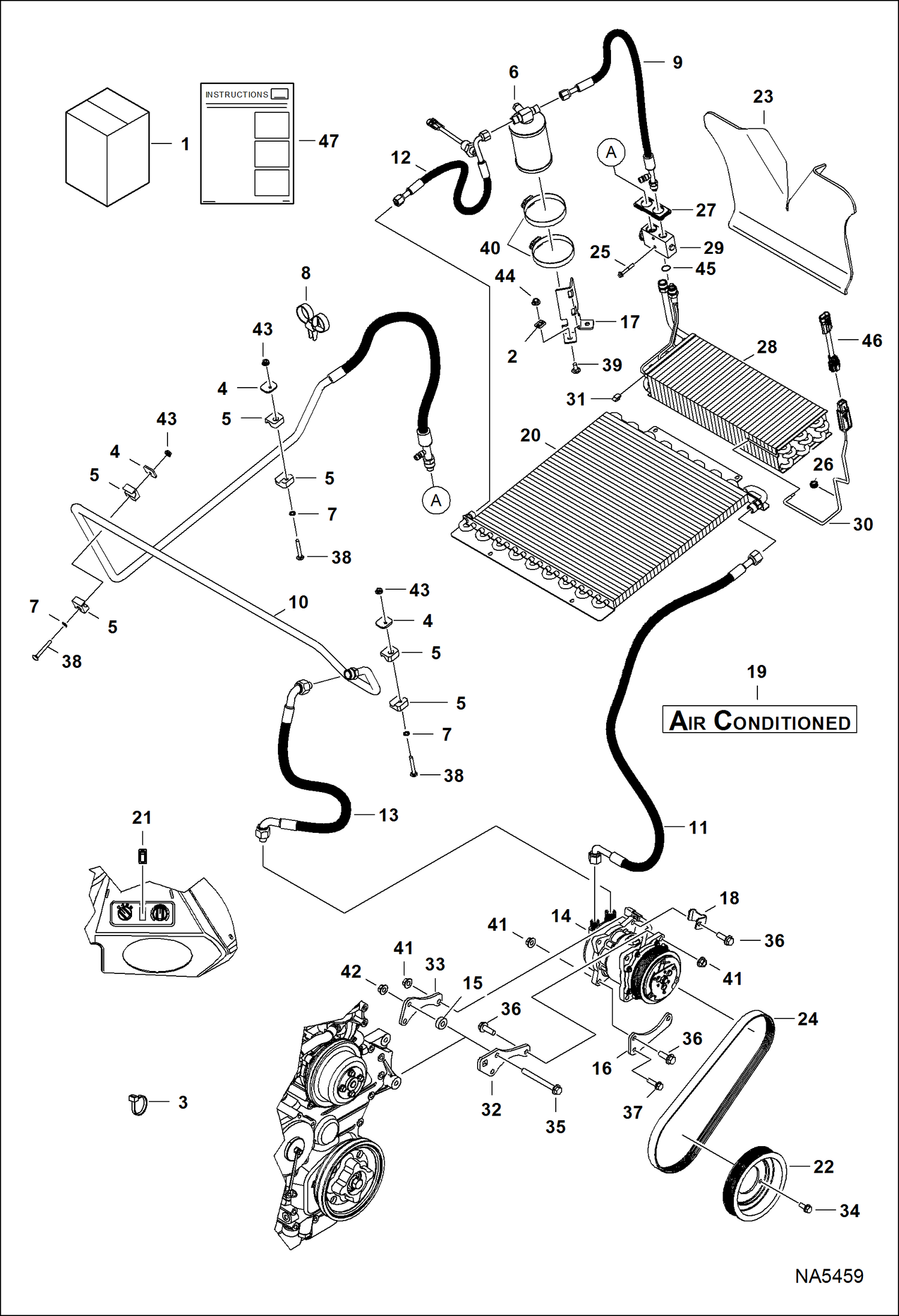 Схема запчастей Bobcat S-Series - HEATER & A/C (A/C Kit) (Heaters W/Plastic Housing) (S/N ACS711001 - 11987, ACSL11001 - 11593) ACCESSORIES & OPTIONS