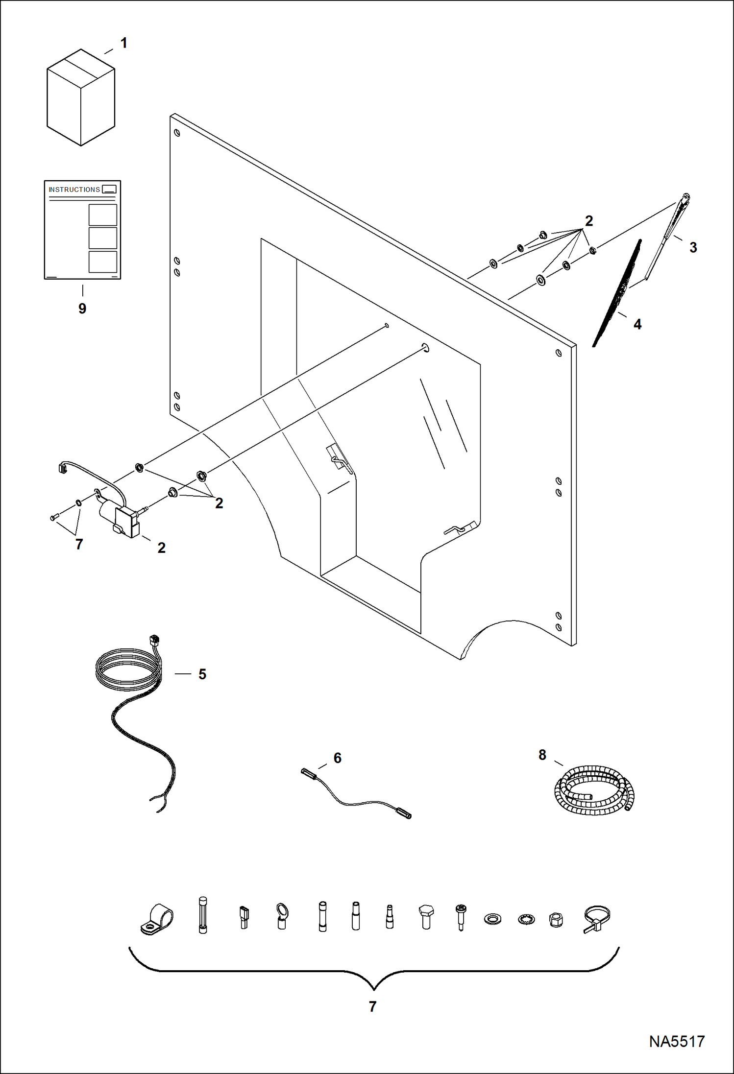 Схема запчастей Bobcat CT225 - CAB REAR WIPER KIT (W/Single Rear Window) ACCESSORIES & OPTIONS