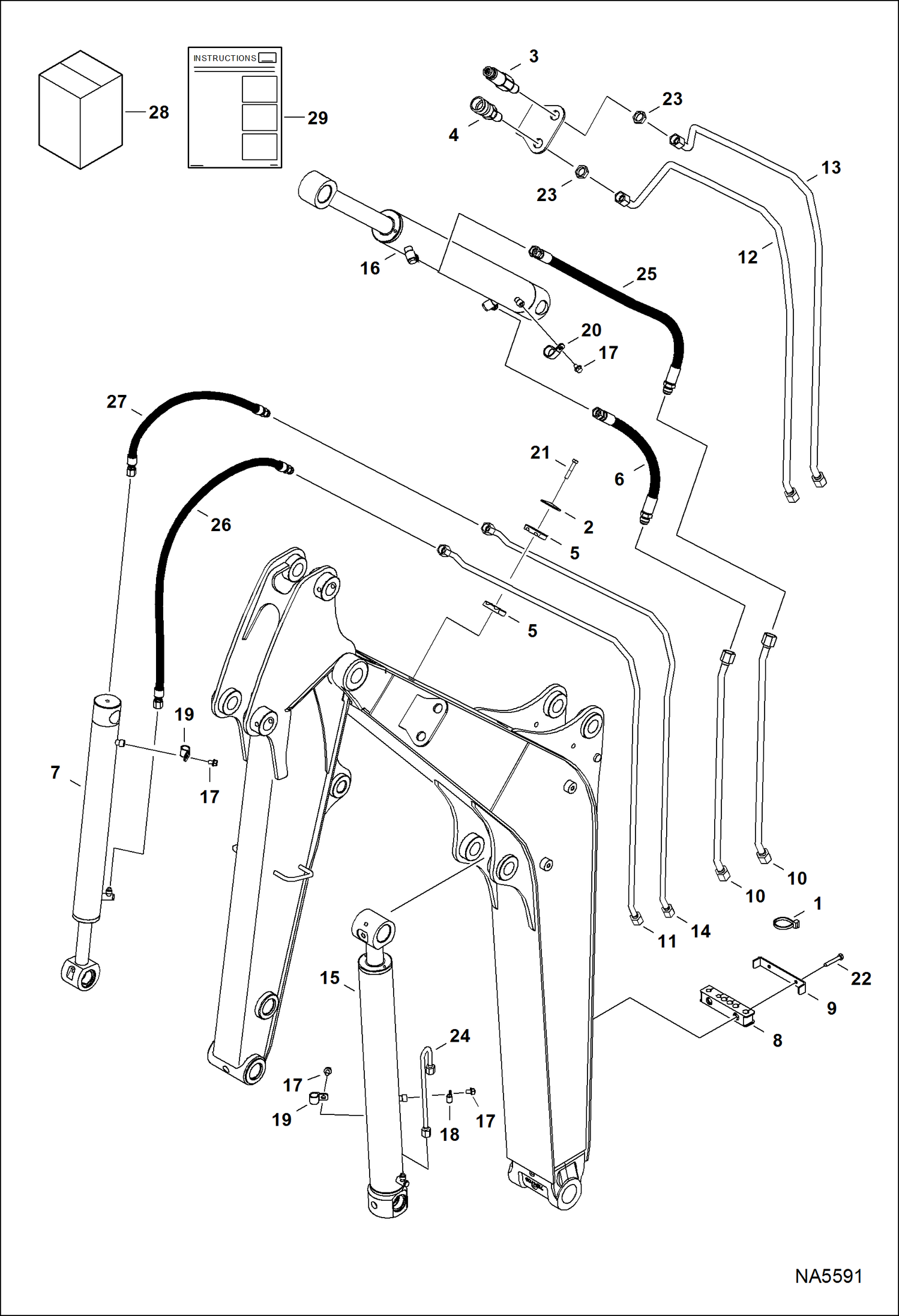 Схема запчастей Bobcat E26 - HYDRAULIC CIRCUITRY (Work Tubelines & Cylinders) HYDRAULIC SYSTEM