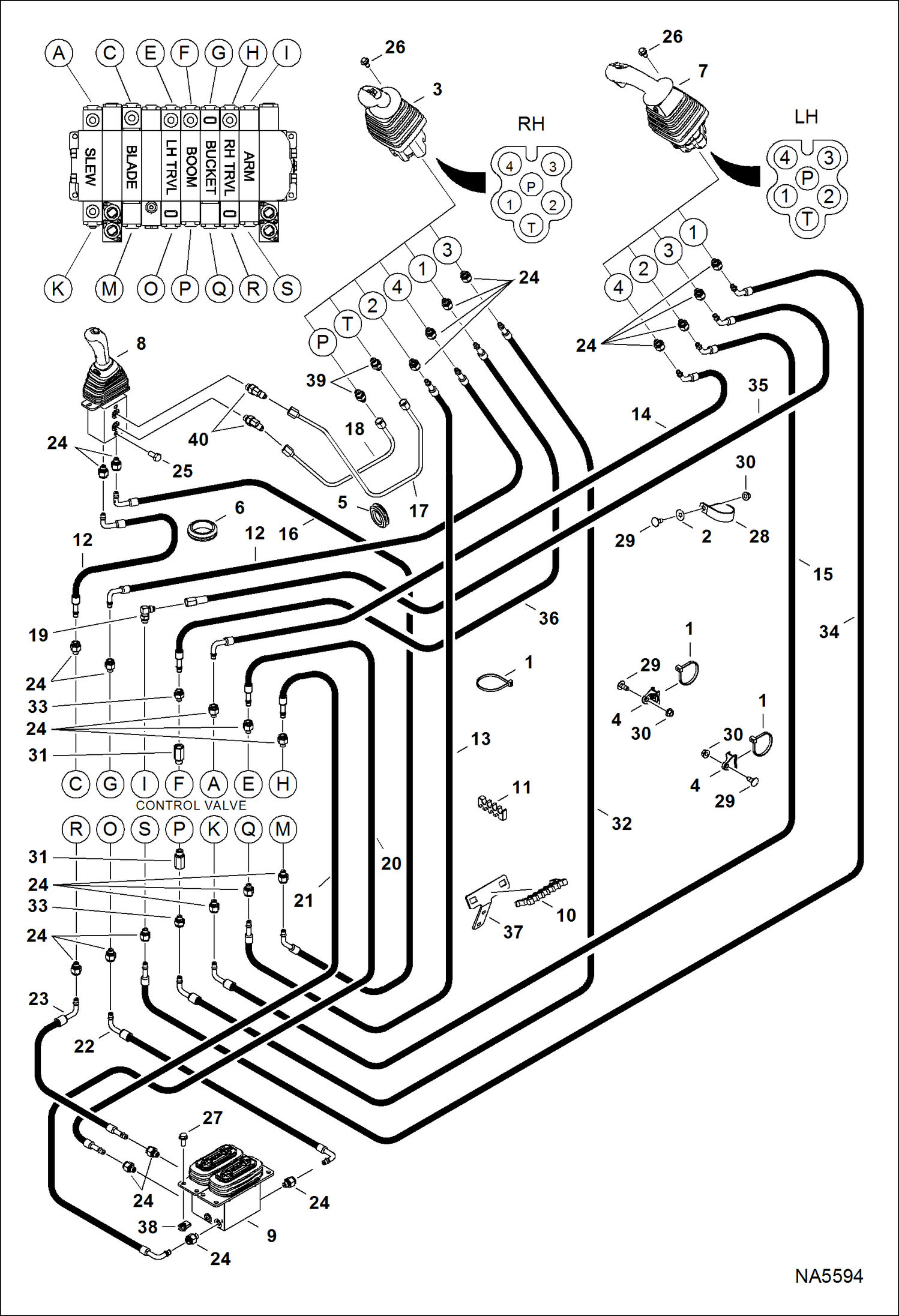 Схема запчастей Bobcat E25 - HYDRAULIC CIRCUITRY (Pilot W/O JPS) HYDRAULIC SYSTEM