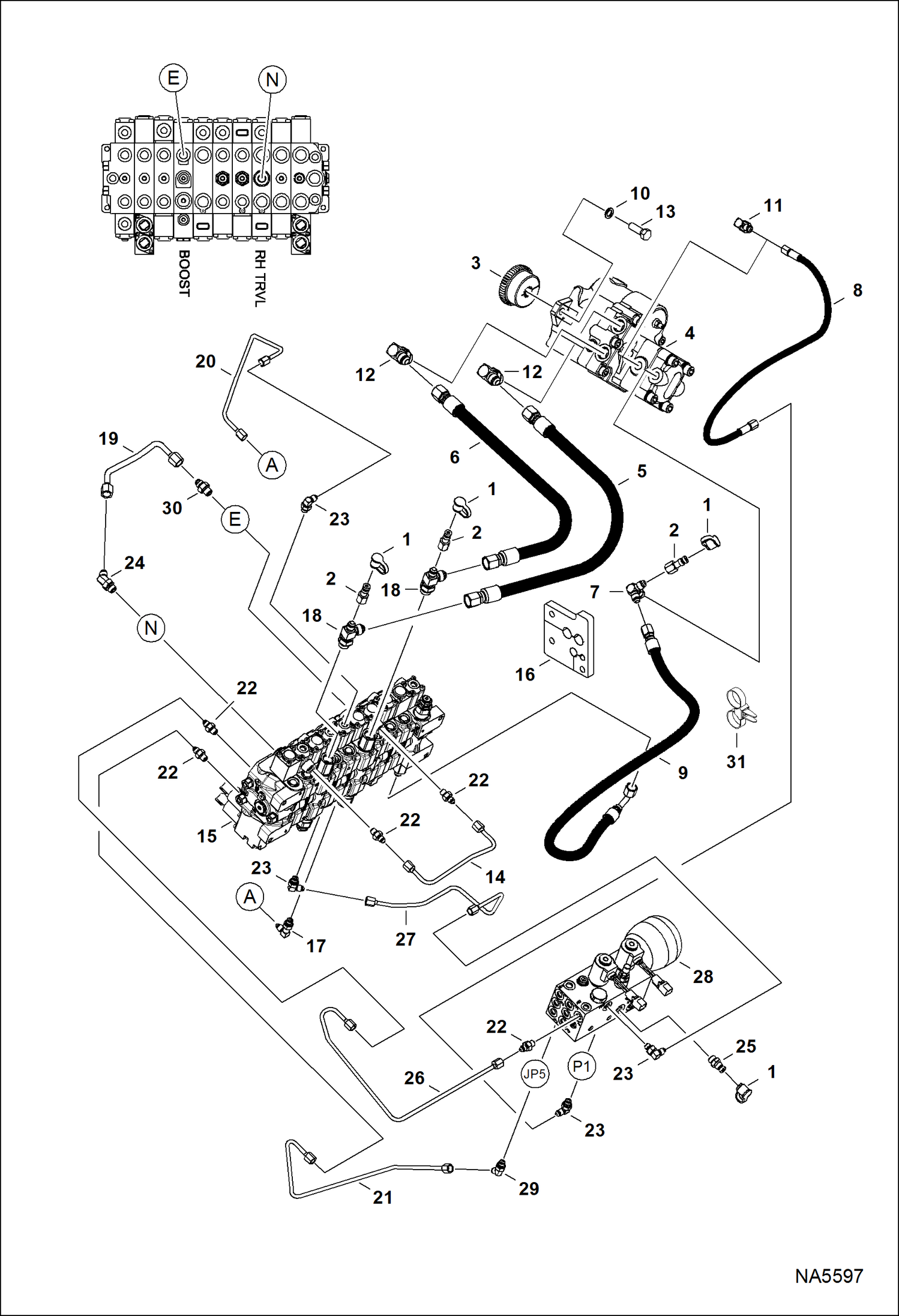 Схема запчастей Bobcat E25 - HYDRAULIC CIRCUITRY (Manifold & Pump) HYDRAULIC SYSTEM
