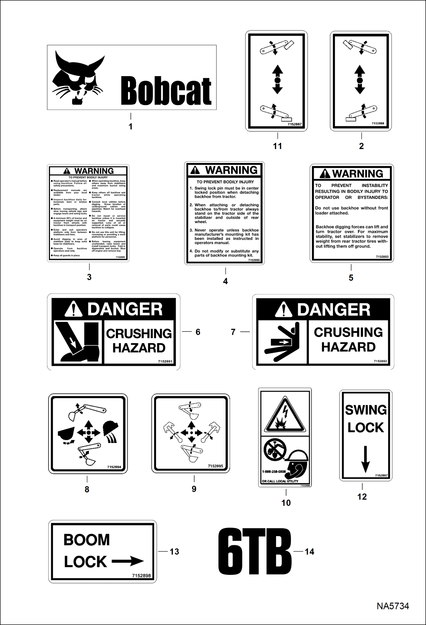 Схема запчастей Bobcat BACKHOE - BACKHOE 6TB (Decals) (A914) BACKHOE