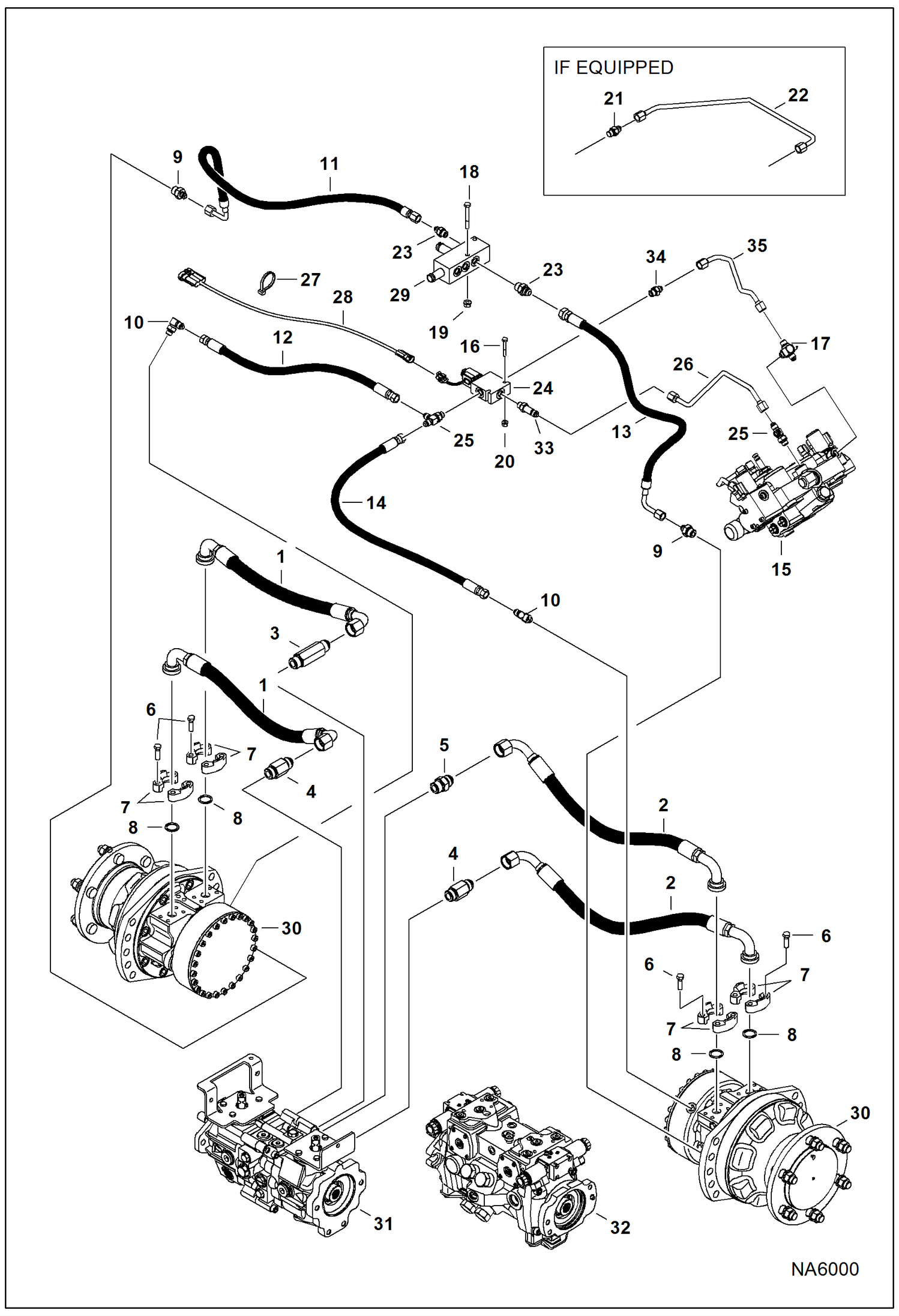 Схема запчастей Bobcat T-Series - HYDROSTATIC CIRCUITRY (Single Speed Motors) (Rubber Tracks) HYDROSTATIC SYSTEM