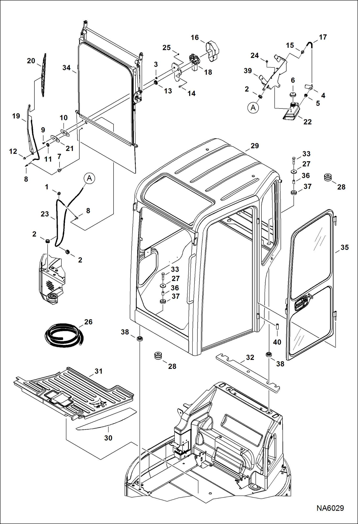 Схема запчастей Bobcat E25 - OPERATOR CAB (Mounting, Front Windows, & Door) MAIN FRAME