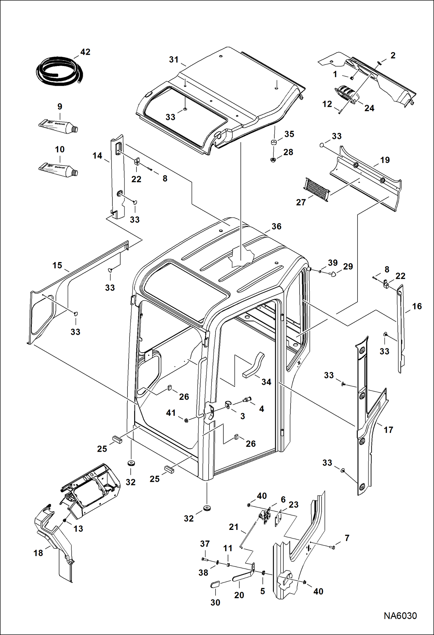 Схема запчастей Bobcat E25 - OPERATOR CAB (Insulation) MAIN FRAME