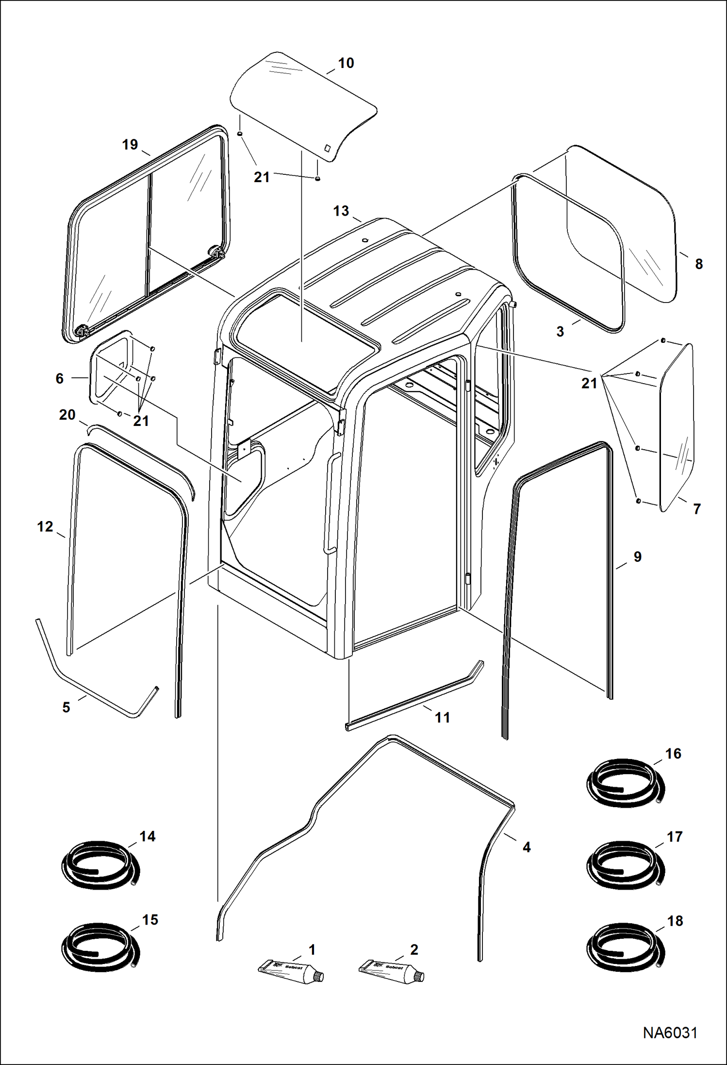 Схема запчастей Bobcat E25 - OPERATOR CAB (Windows & Seals) MAIN FRAME