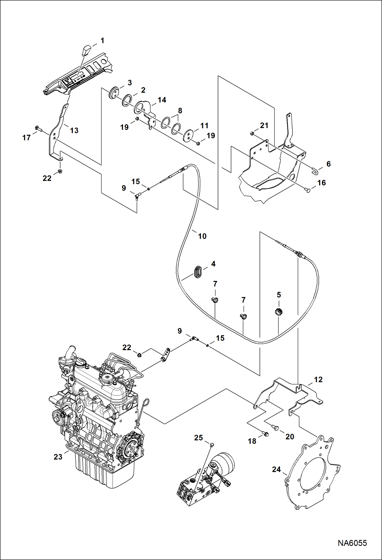 Схема запчастей Bobcat E25 - THROTTLE CONTROL (Manual) CONTROLS