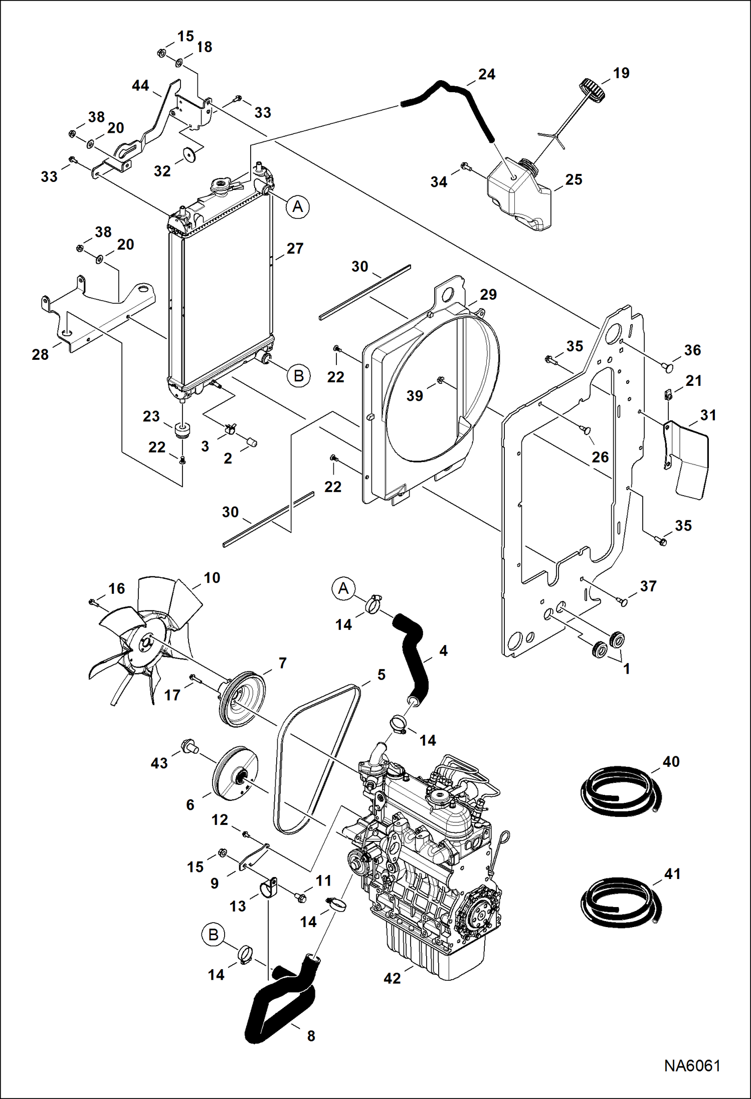 Схема запчастей Bobcat E25 - ENGINE & ATTACHING PARTS (Radiator Water Exchanger) POWER UNIT