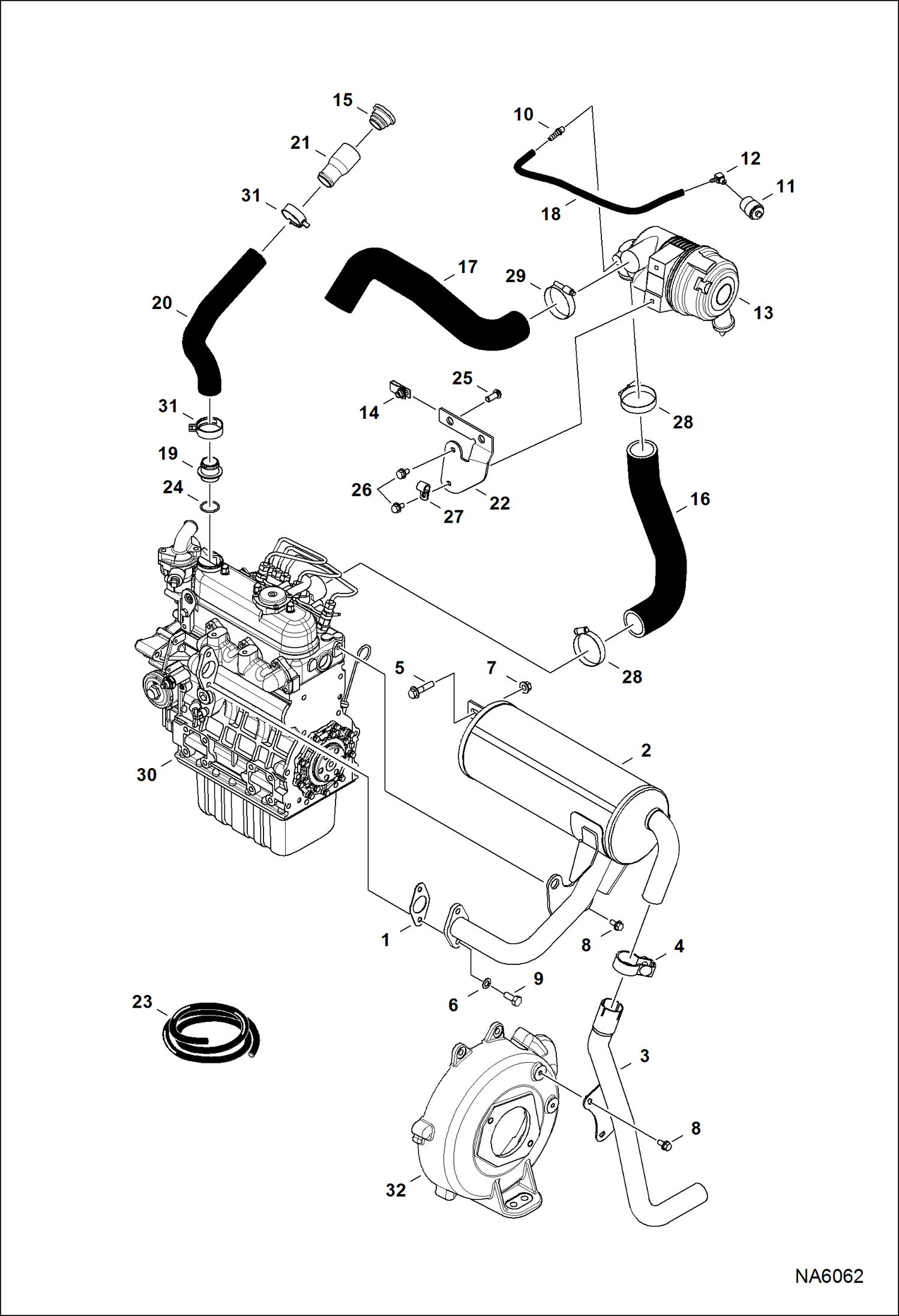 Схема запчастей Bobcat E25 - ENGINE & ATTACHING PARTS (Air Cleaner & Muffler) POWER UNIT