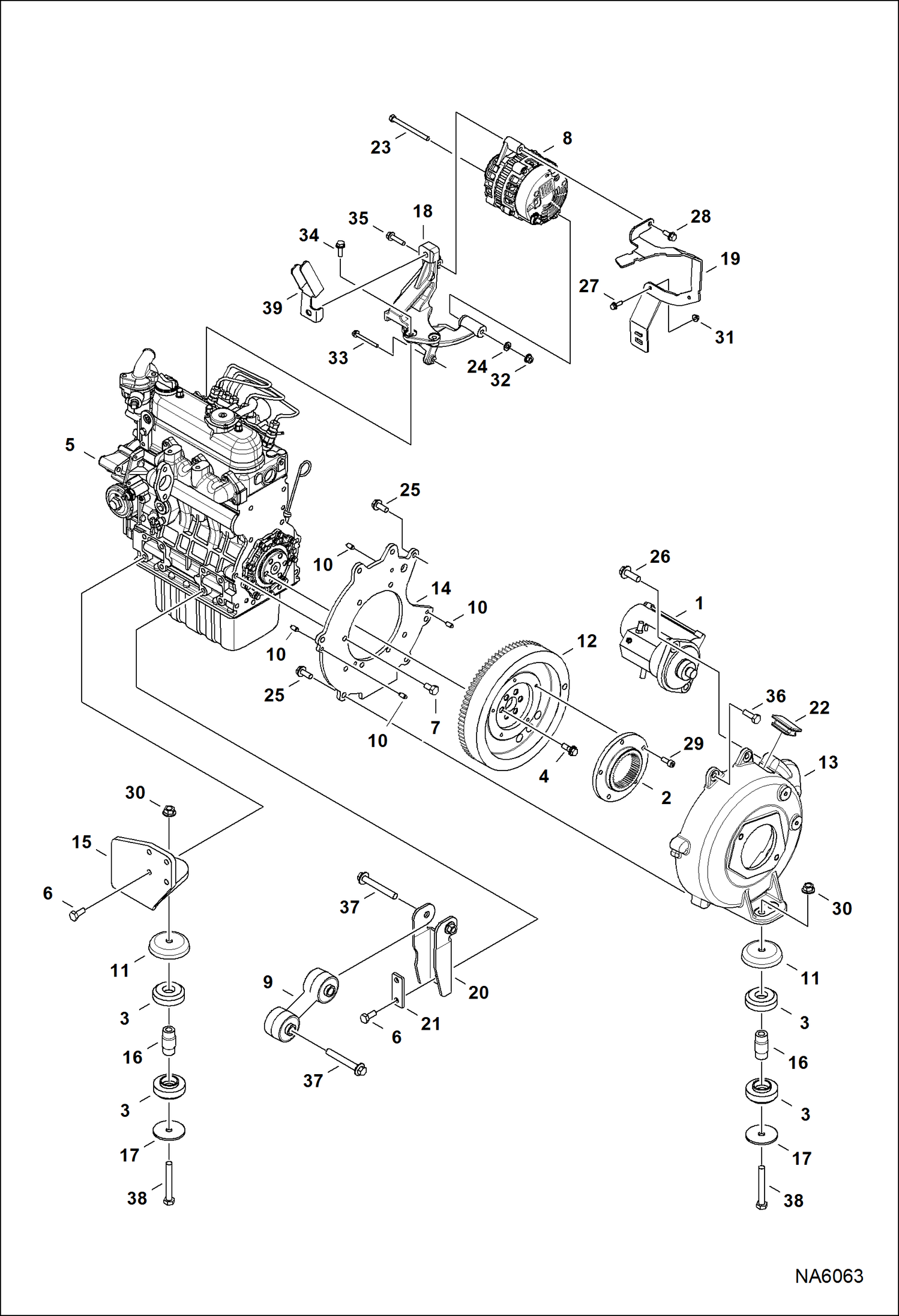 Схема запчастей Bobcat E25 - ENGINE & ATTACHING PARTS (Engine Mounts) POWER UNIT