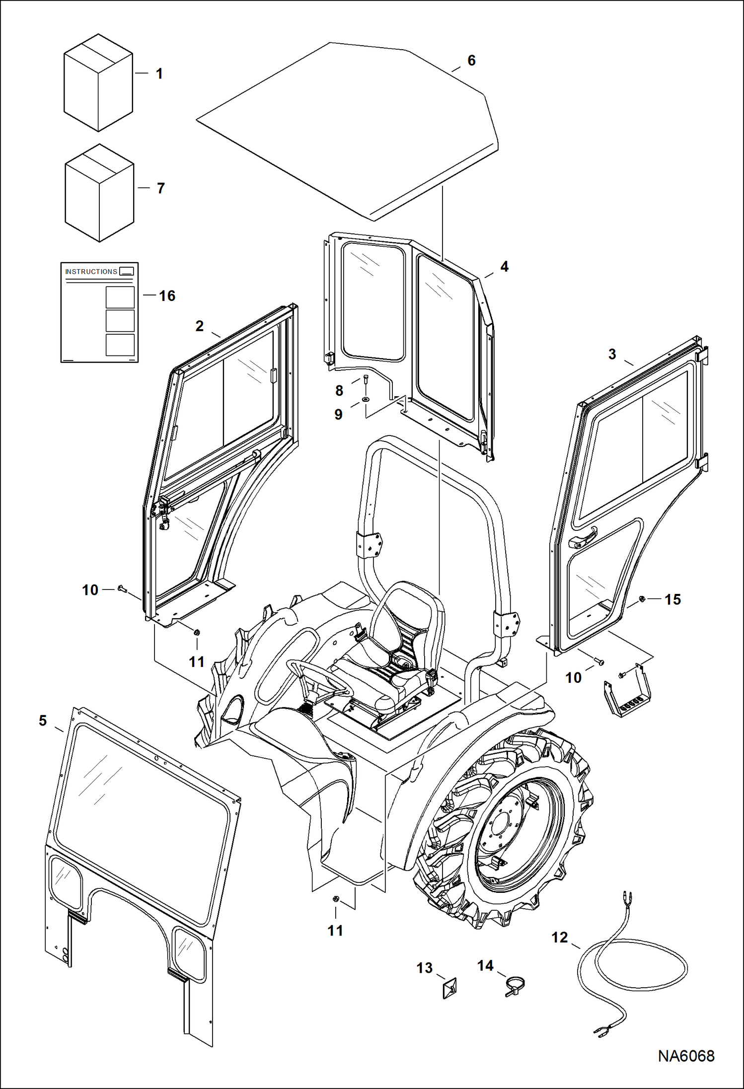 Схема запчастей Bobcat CT225 - CAB KIT (W/Rear Corner Windows) ACCESSORIES & OPTIONS