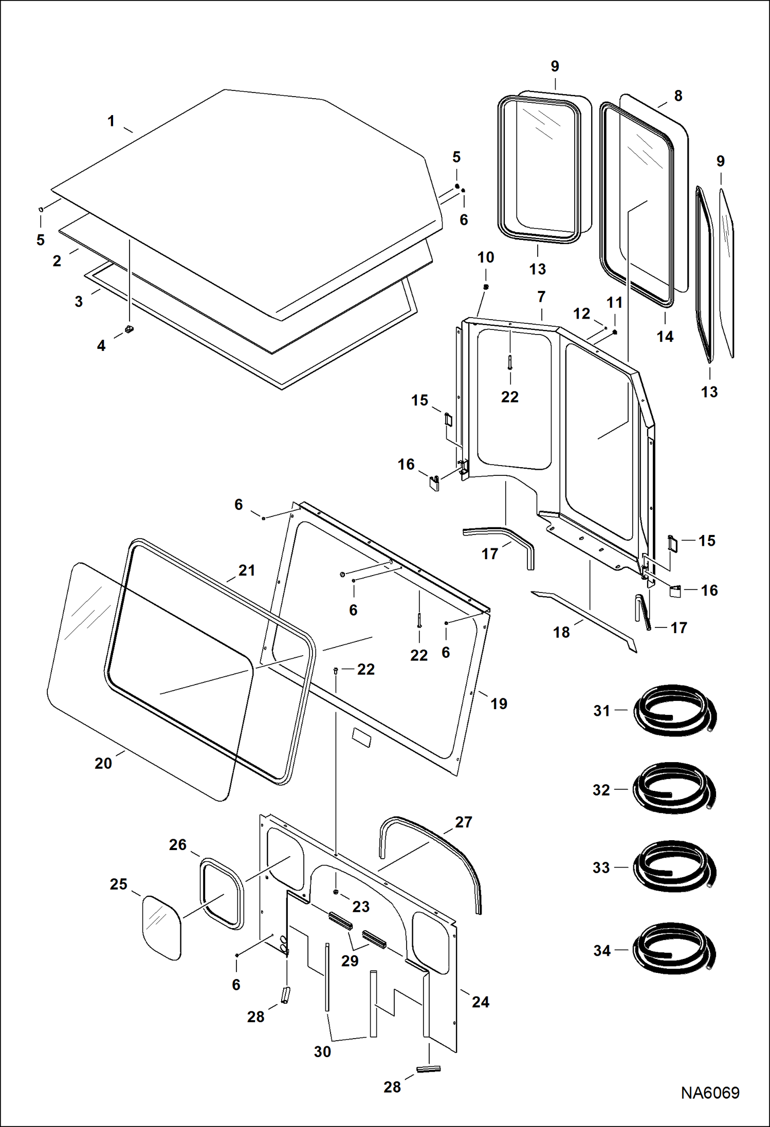 Схема запчастей Bobcat CT225 - CAB KIT (W/Rear Corner Windows) (Top, Front & Rear Panels) ACCESSORIES & OPTIONS